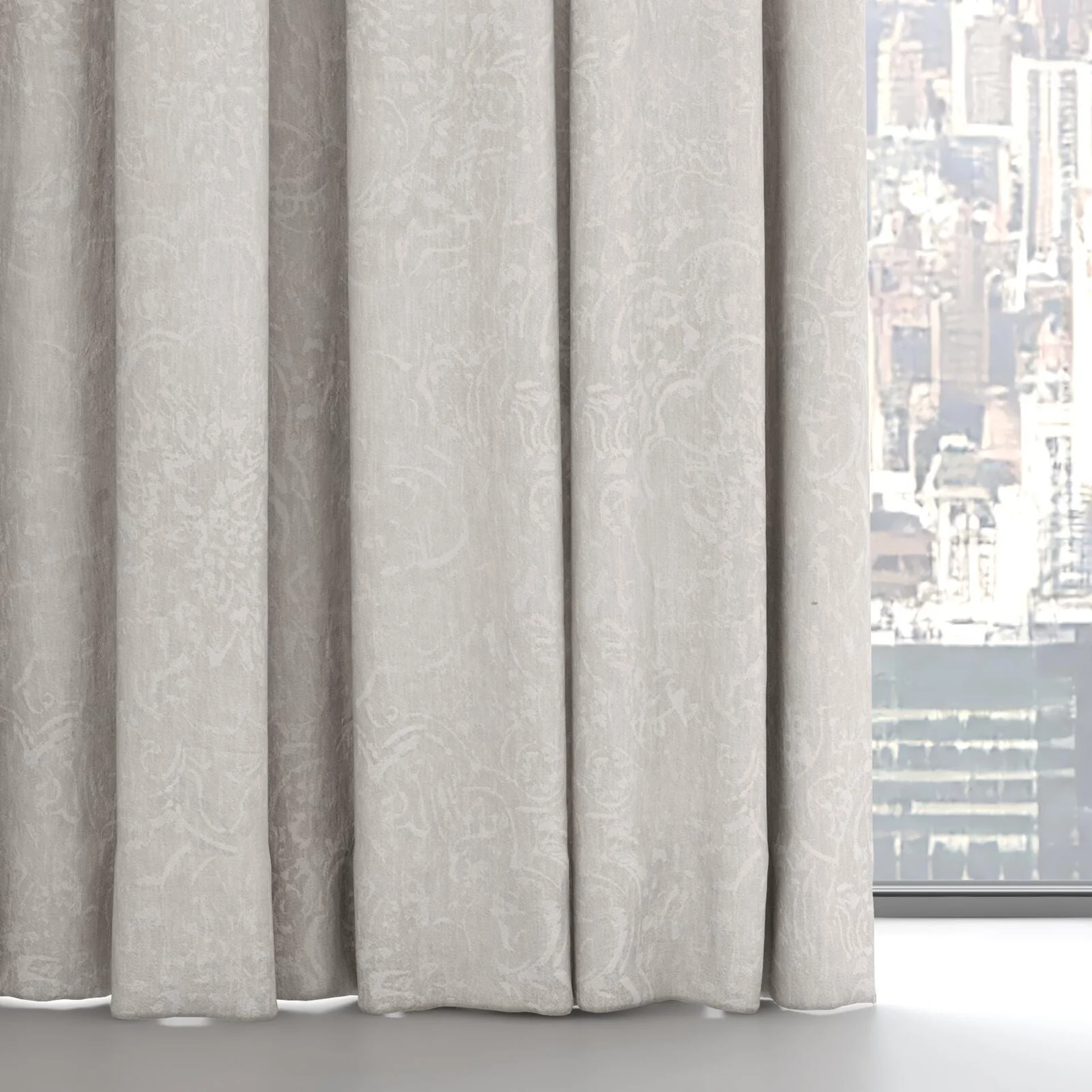 Bottom view of Azulejo Linen, on hidden rail