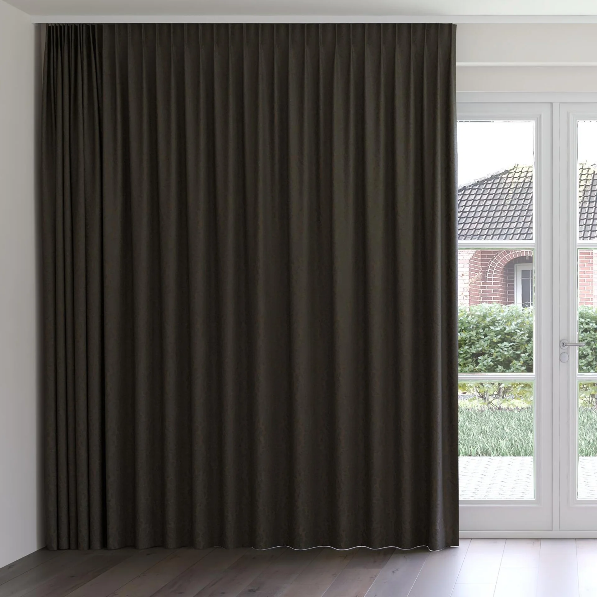 Front view of Gosh Pinecone, on curtain rail