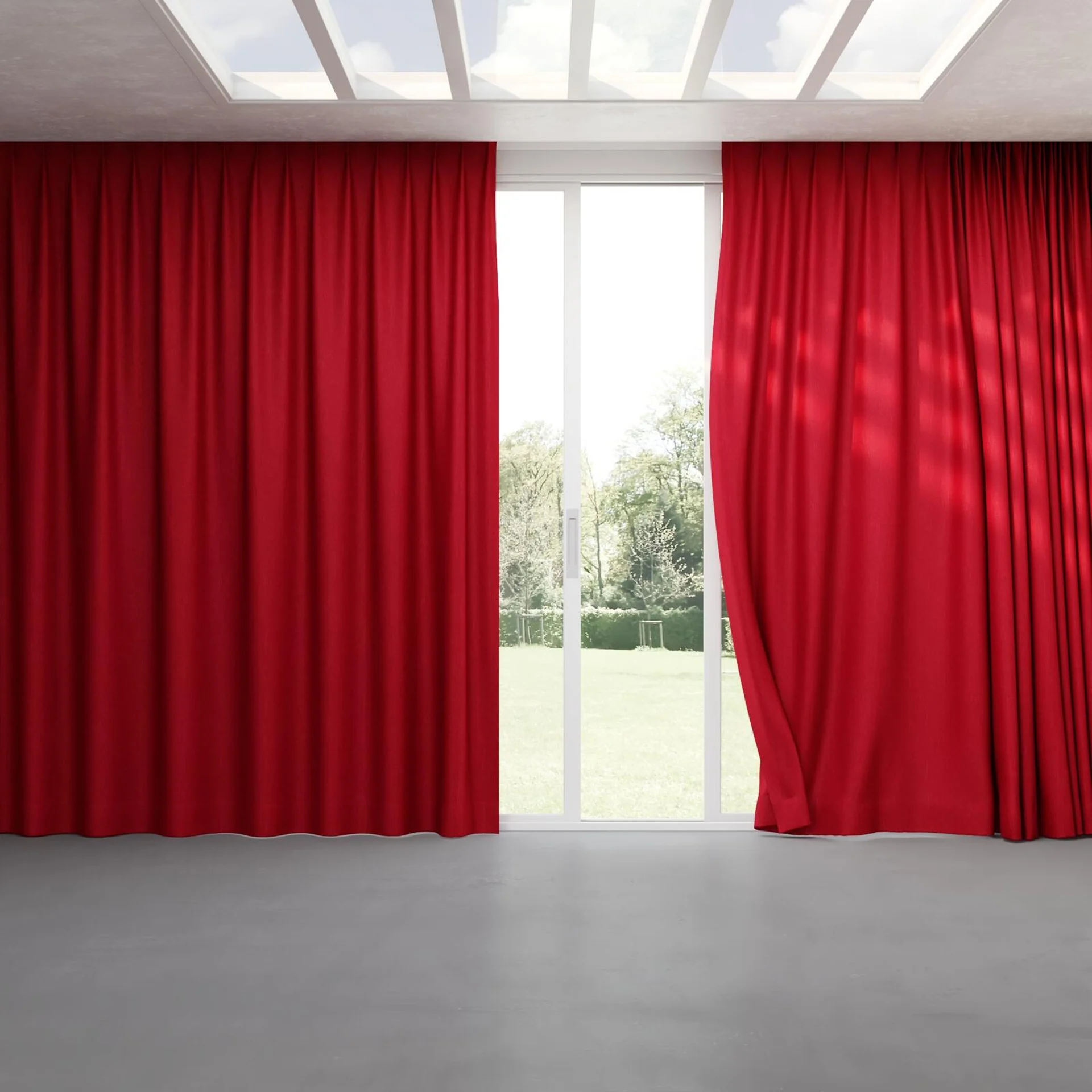 Full view of Bronco Raspberry, pinch pleat