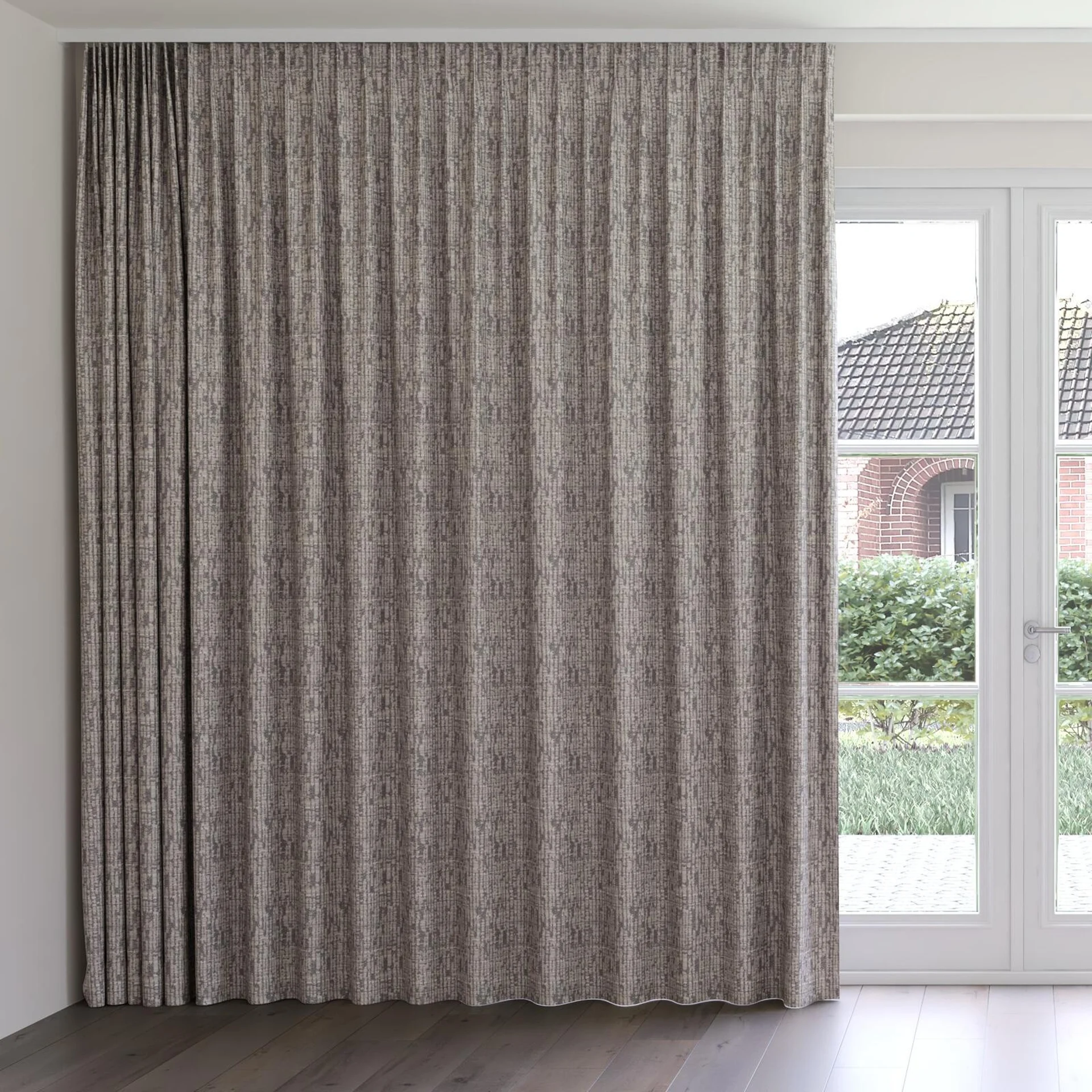 Front view of Unicode Chinchilla, on curtain rail