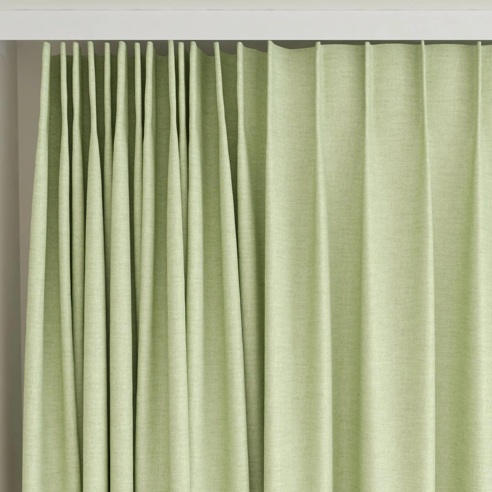 Top view of Casual Sage, on curtain rail