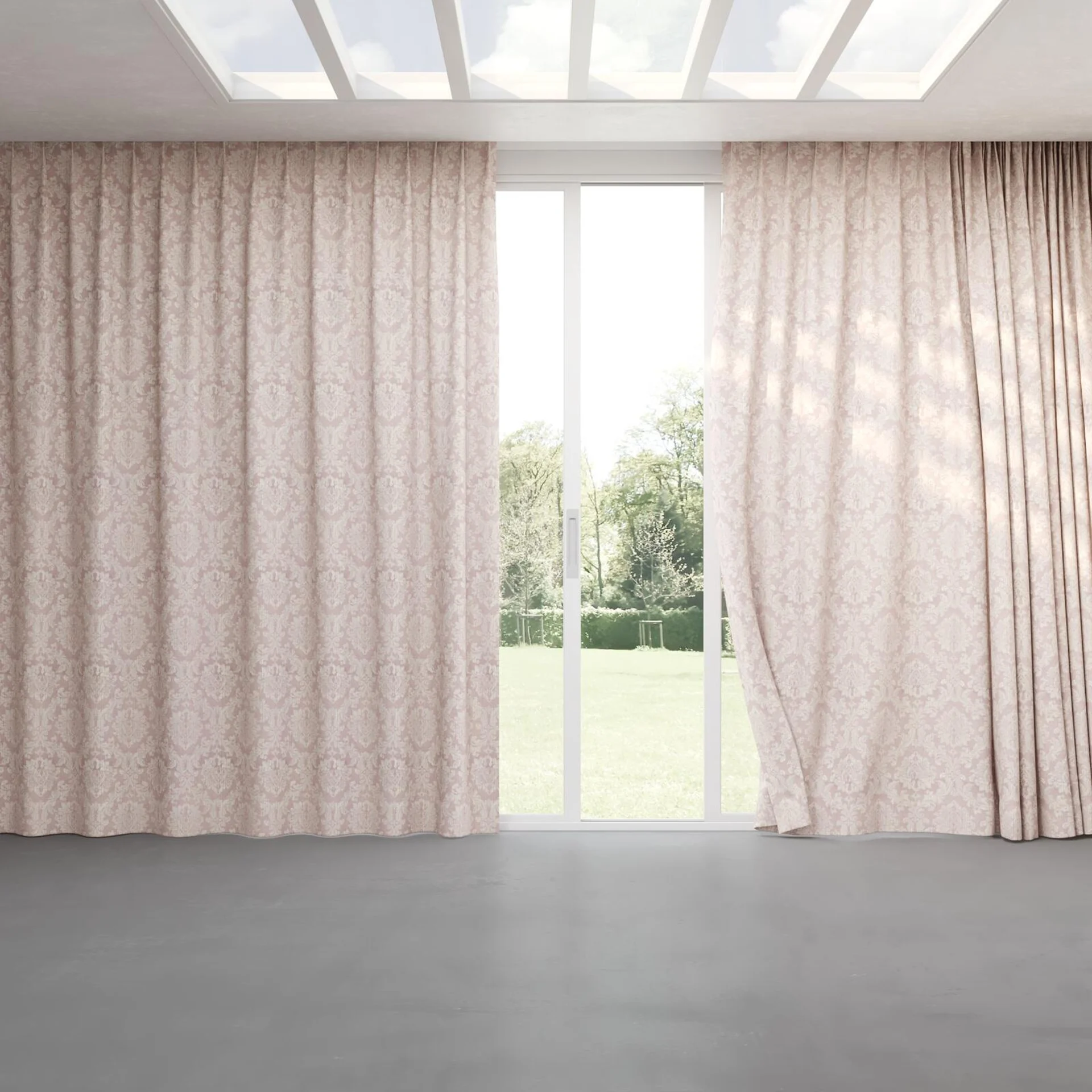 Full view of Damian Blossom, pinch pleat