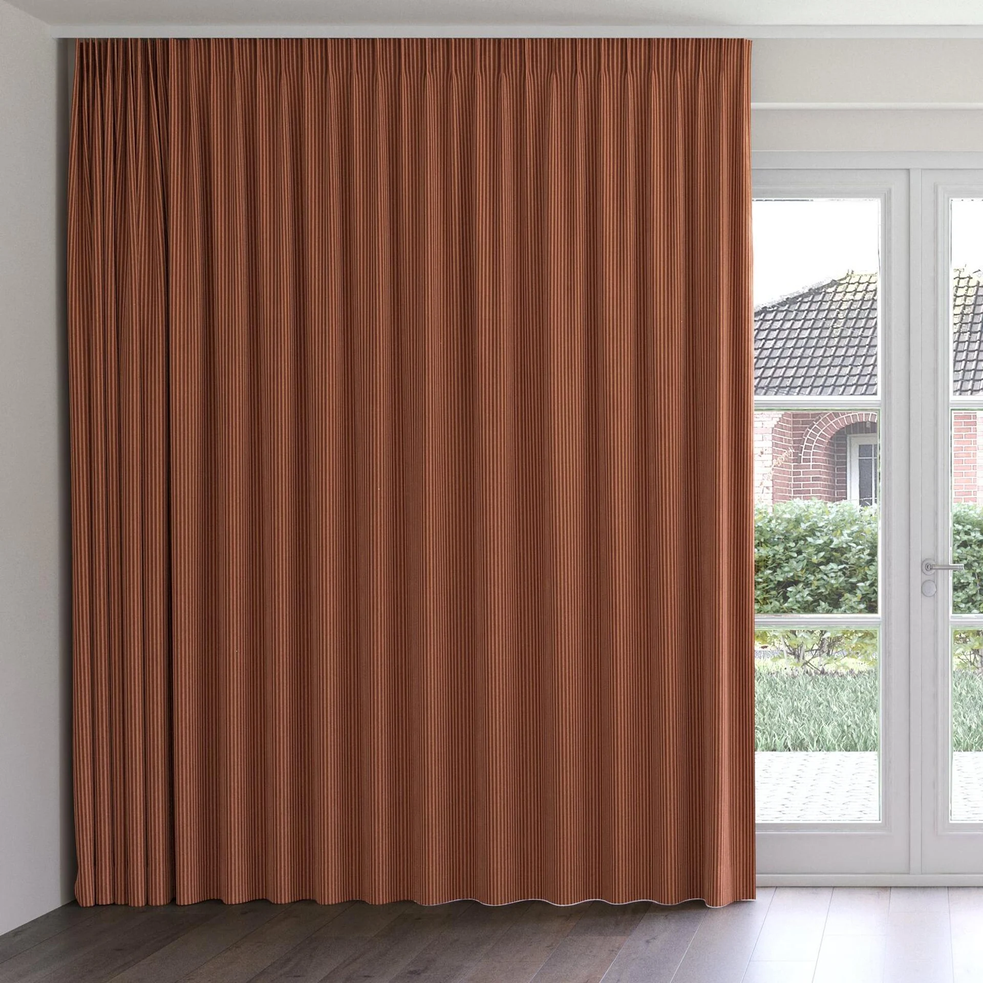Front view of Embrace Copper, on curtain rail