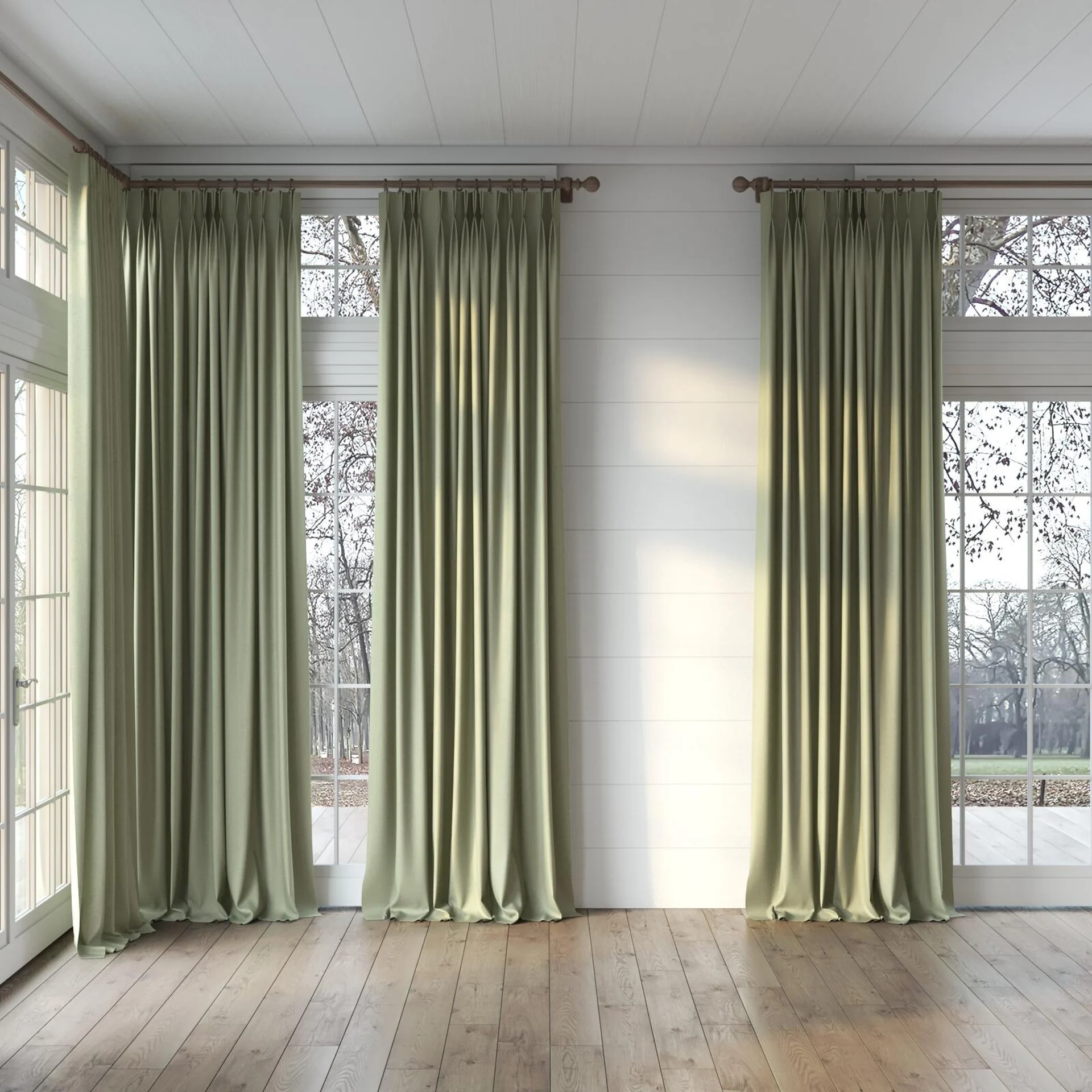 Full view of Excel Sage, puddled, on curtain rod