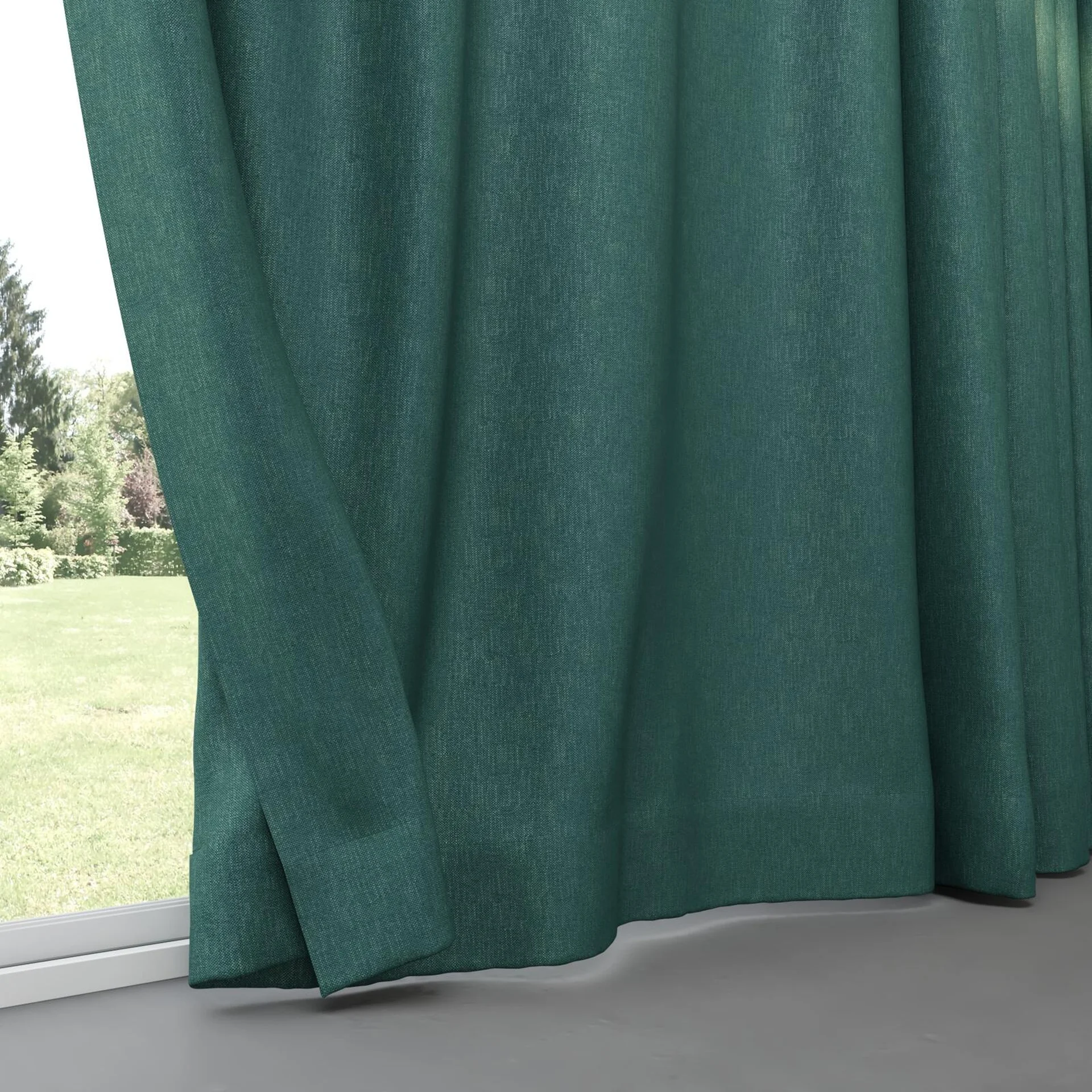 Bottom view of Bronco Teal, pinch pleat