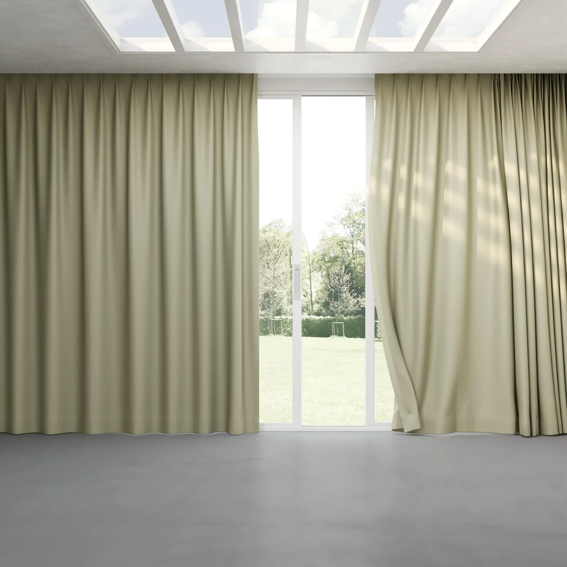 Full view of Trailblazer Spearmint, pinch pleat