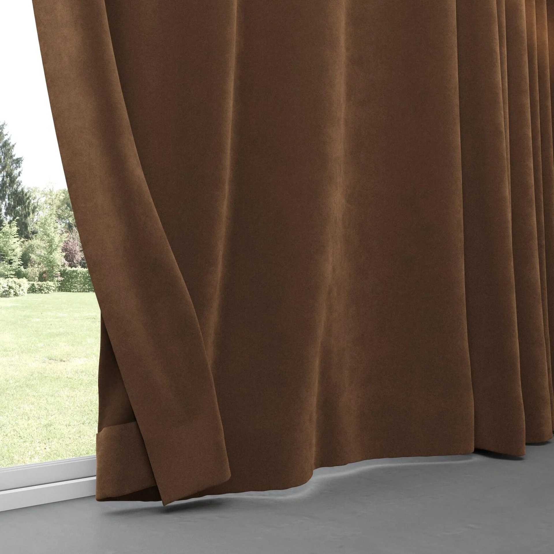 Bottom view of Lux Velvet Cocoa 8409, pinch pleat