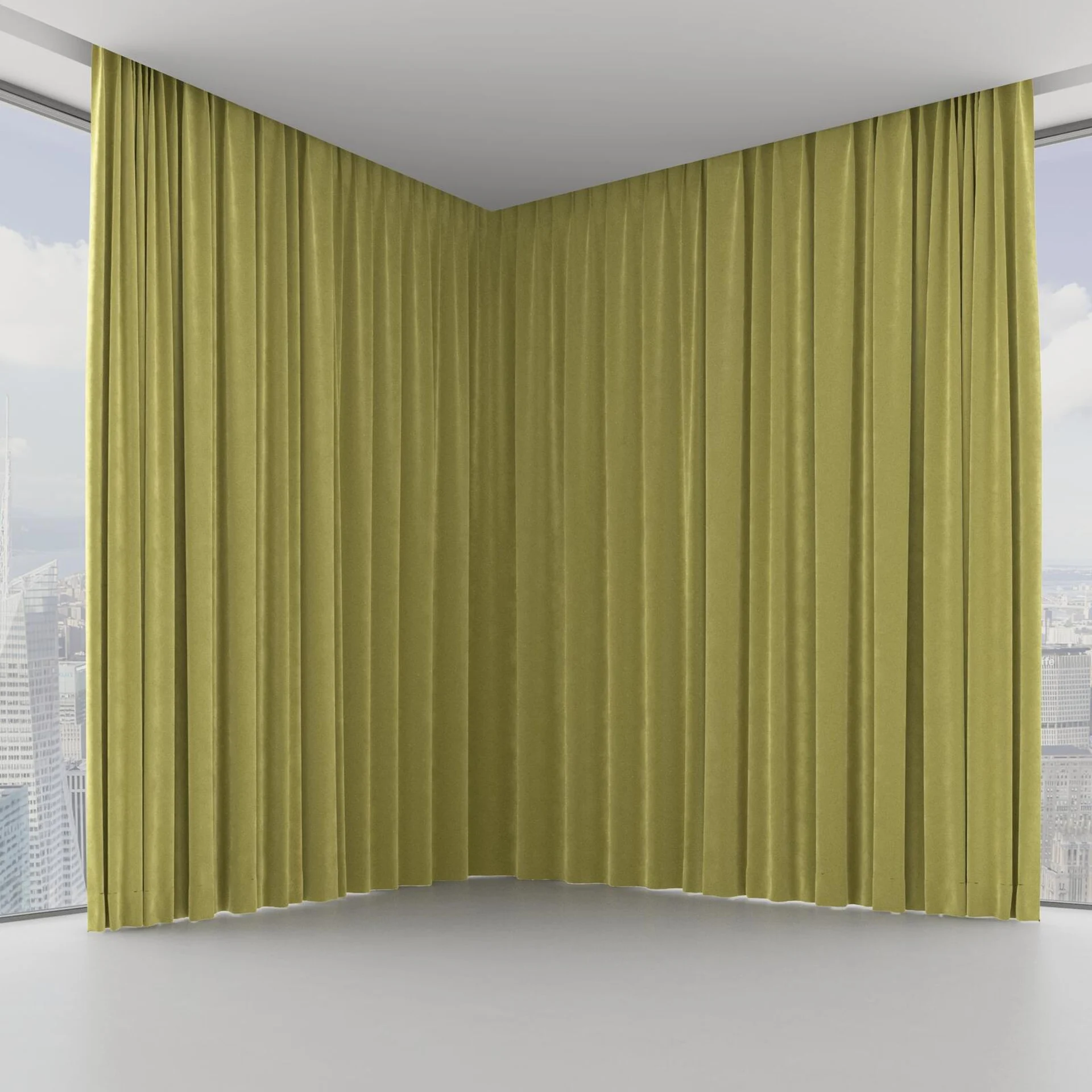 Front view of Lux Velvet Avocado 8117, on hidden rail