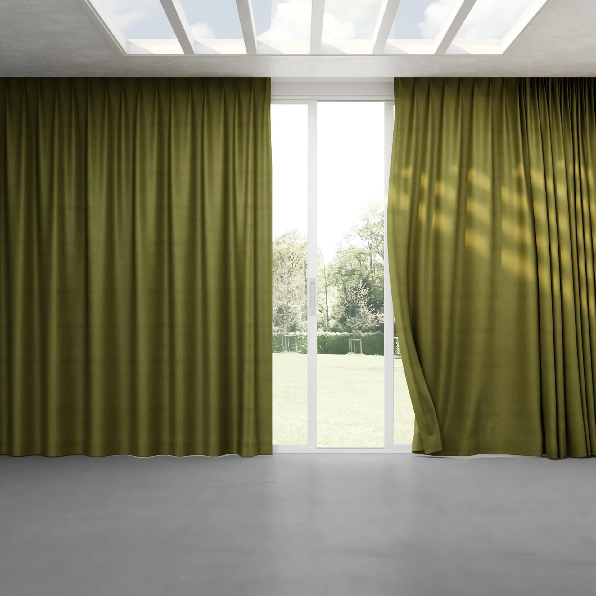 Full view of Baron Olive, pinch pleat
