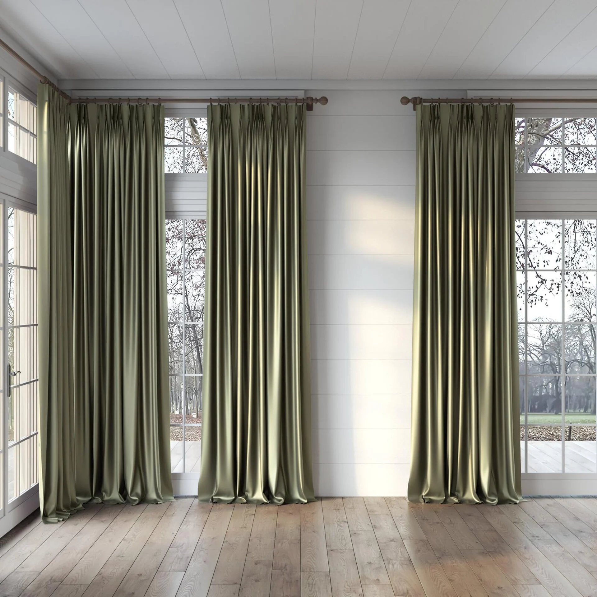 Full view of North Face Bronze, puddled, on curtain rod