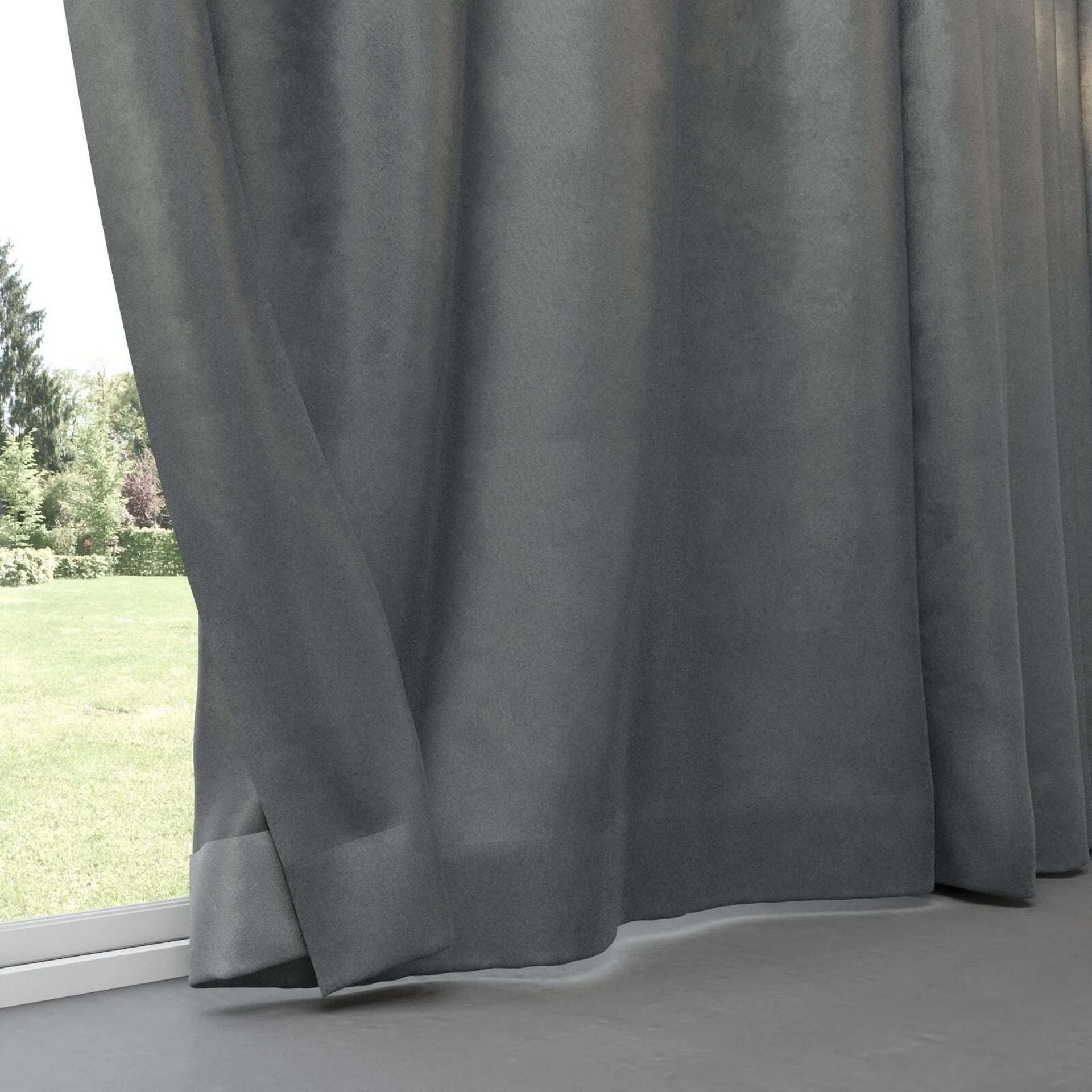 Bottom view of Velvelux Pewter, pinch pleat