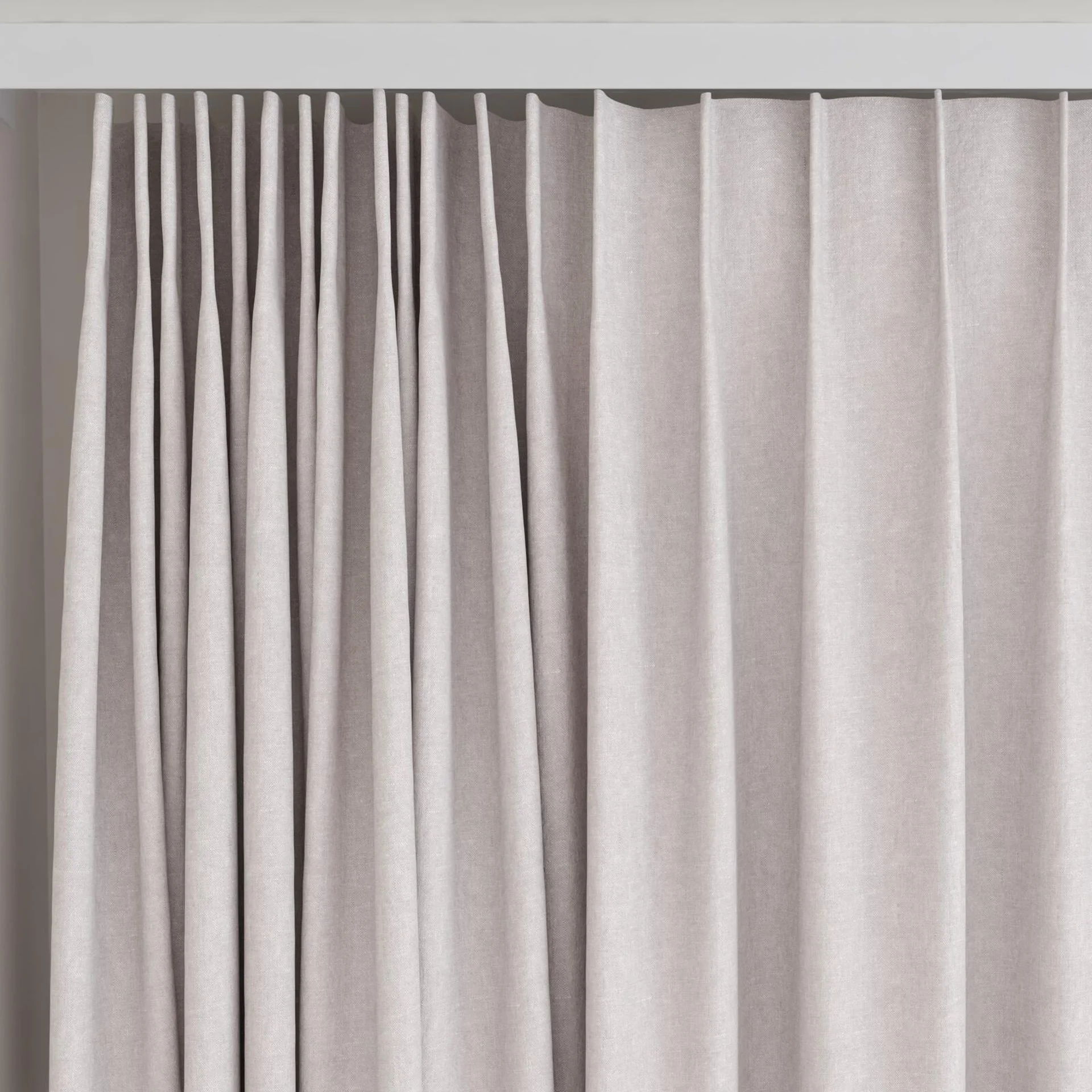 Top view of Obi Stonewash Lilac, on curtain rail