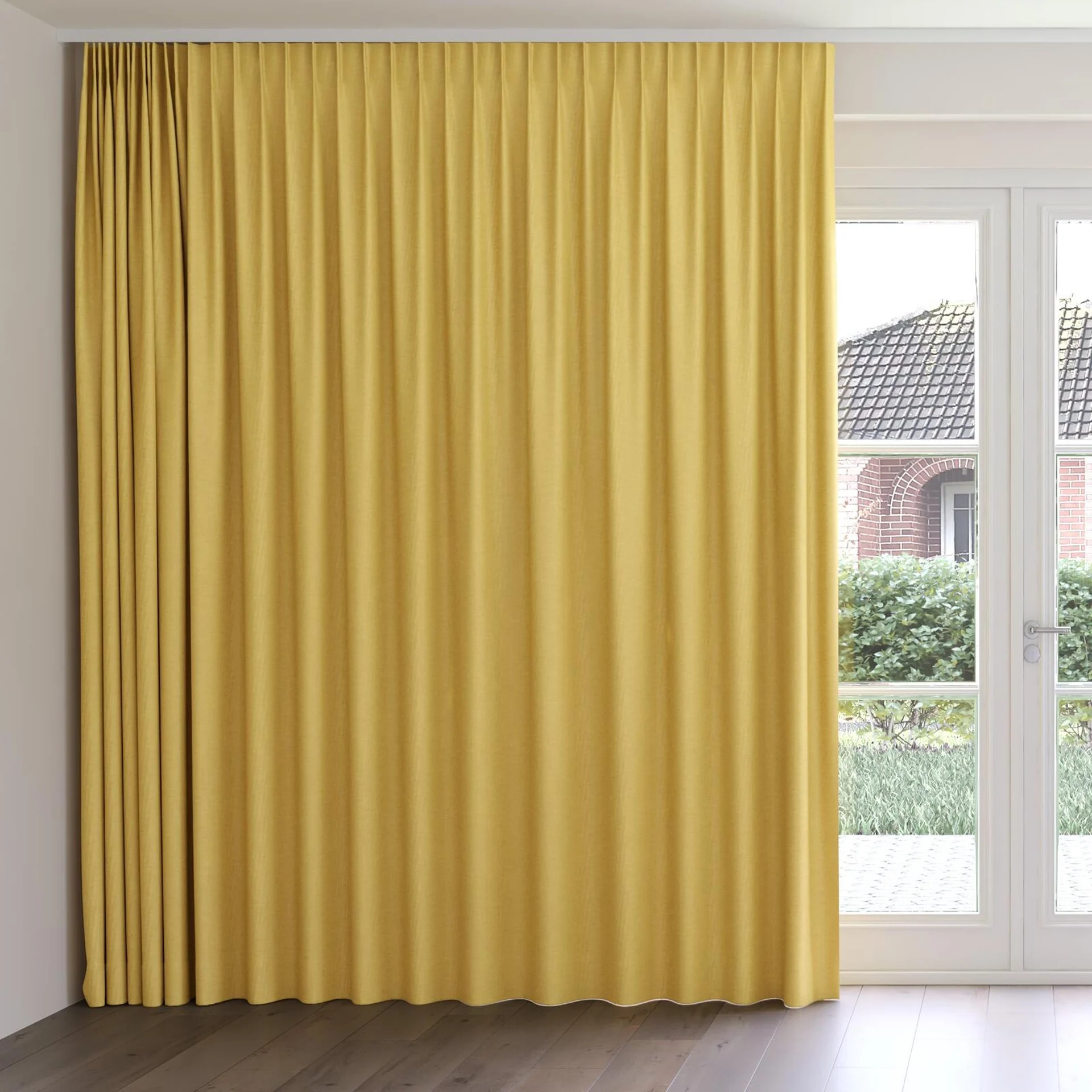 Front view of Casual Gold, on curtain rail