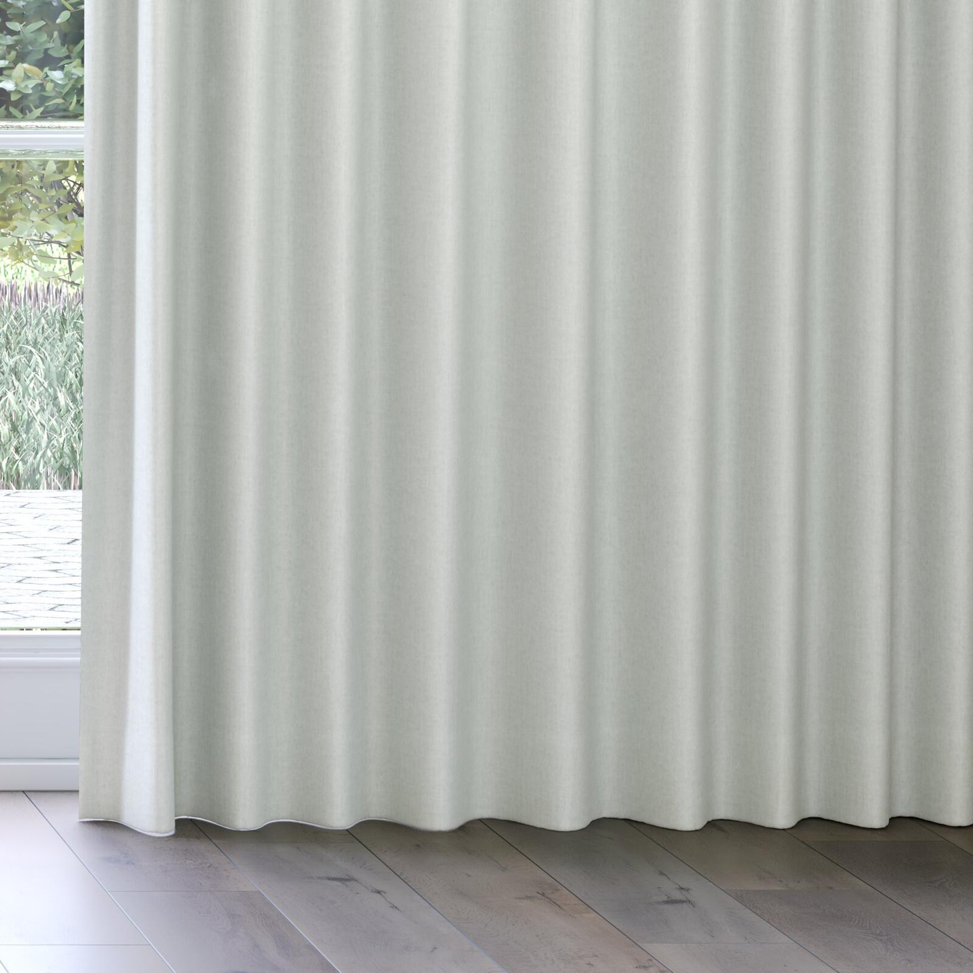 Bottom view of Cushy Silver, on curtain rail