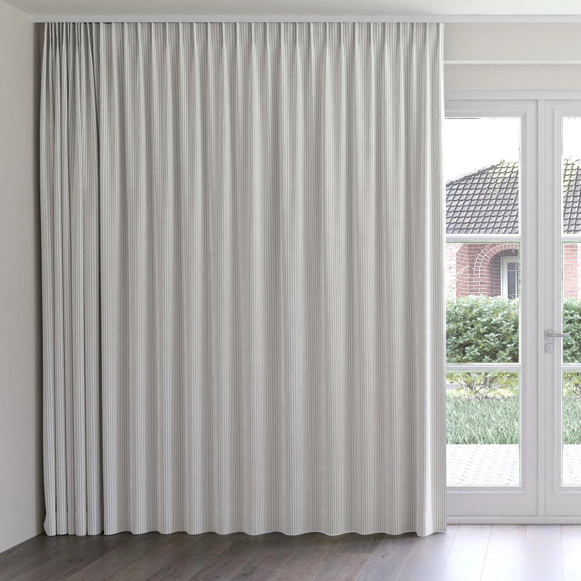 Front view of Embrace Silver, on curtain rail