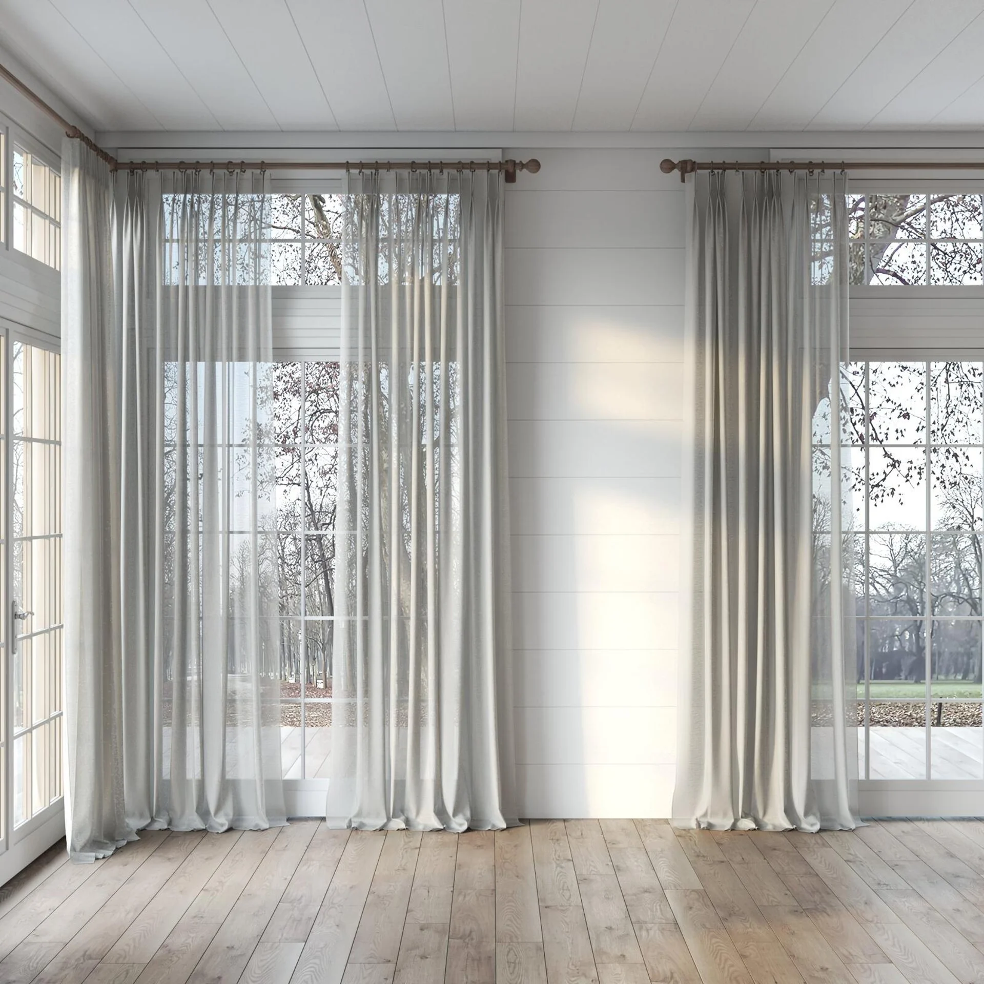 Full view of Uno Earth, puddled, on curtain rod
