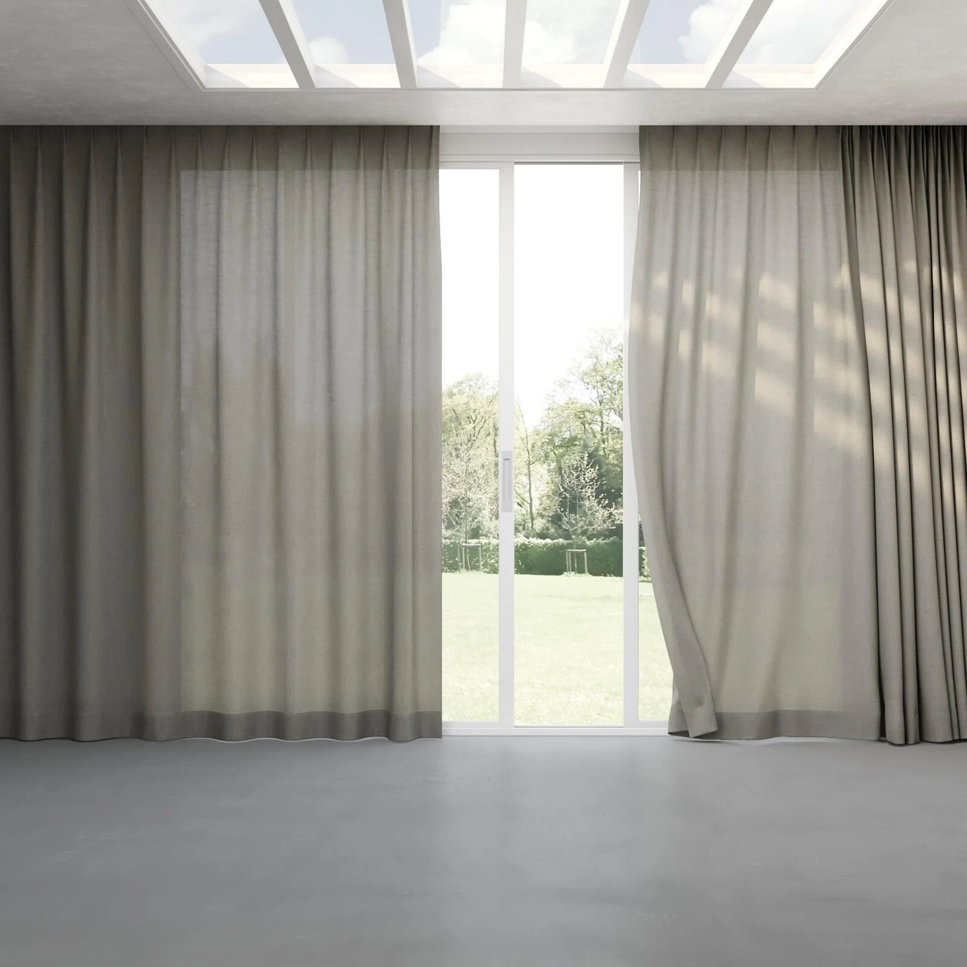 Full view of Envoy 2 Quarry 320cm, pinch pleat