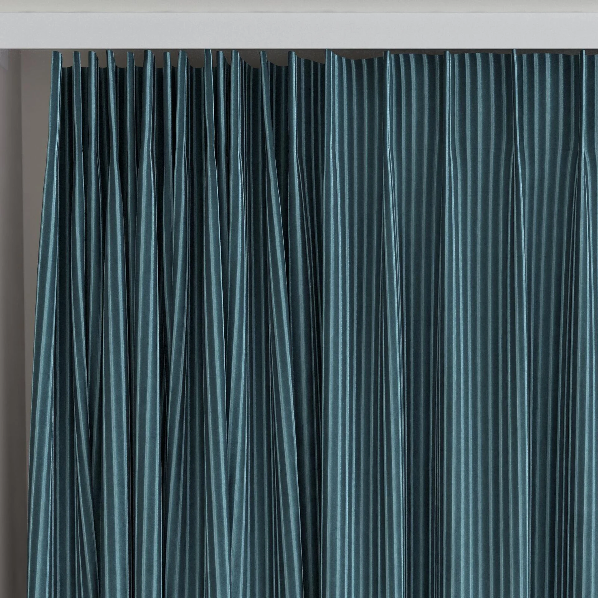 Top view of Embrace Teal, on curtain rail