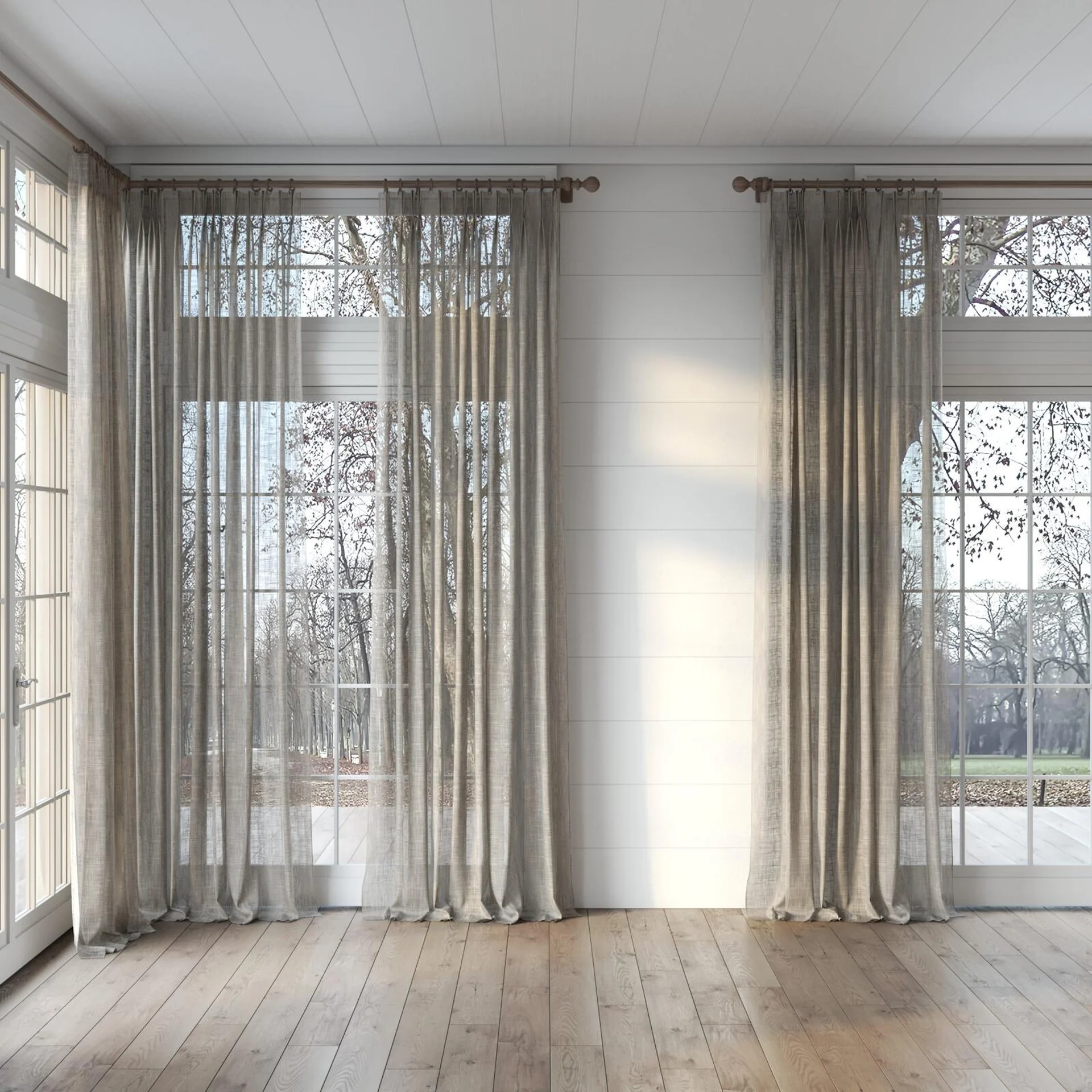 Full view of Zip Earth, puddled, on curtain rod