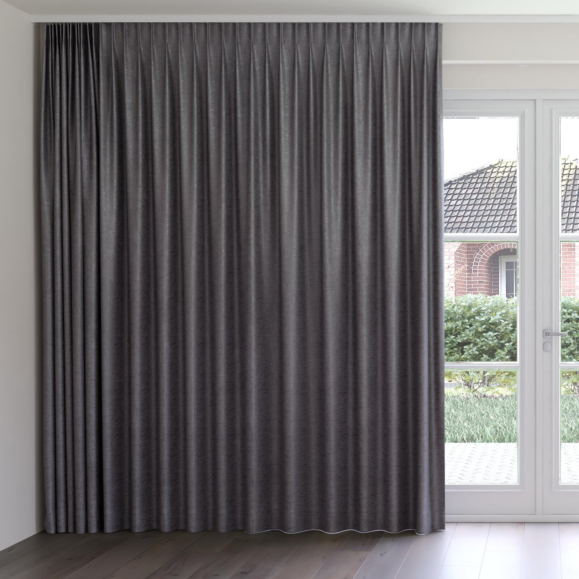 Front view of Hug Charcoal, on curtain rail