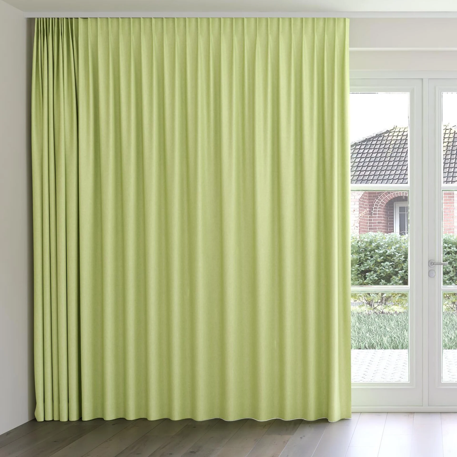 Front view of Hometown Apple, on curtain rail