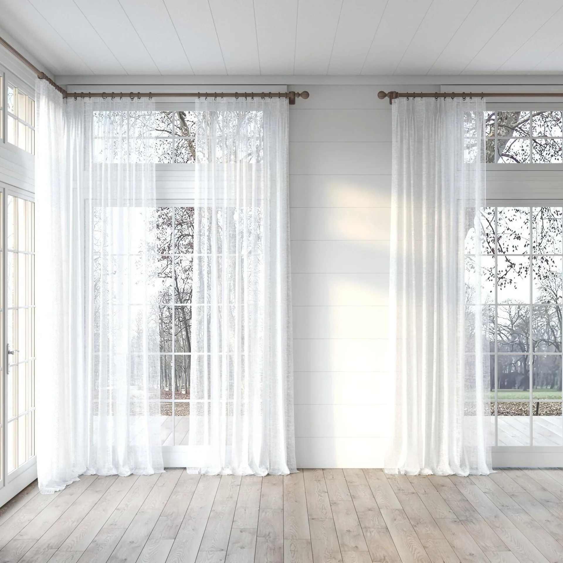 Full view of Beech Whitewash, puddled, on curtain rod