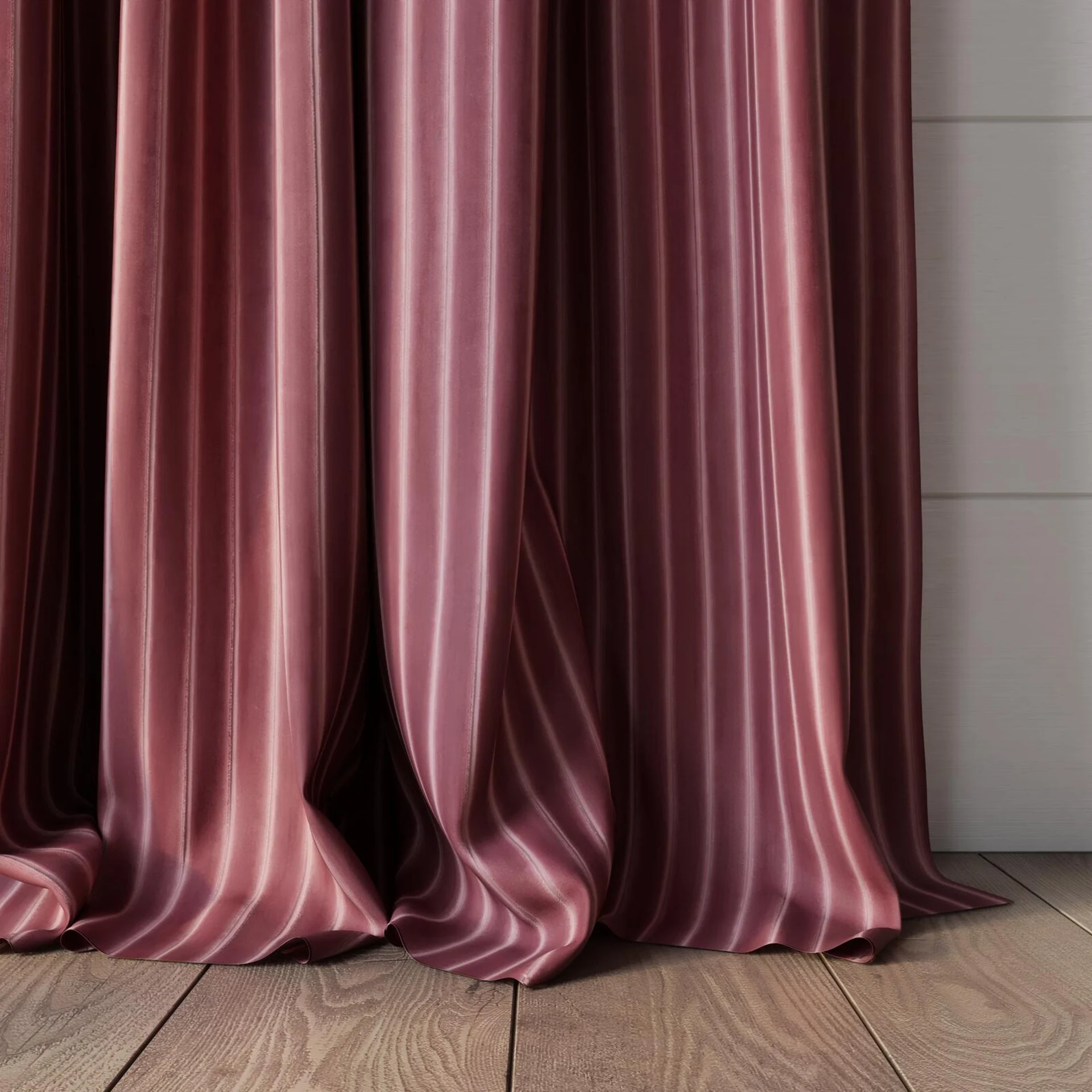 Bottom view of Cordial Blush, puddled, on curtain rod