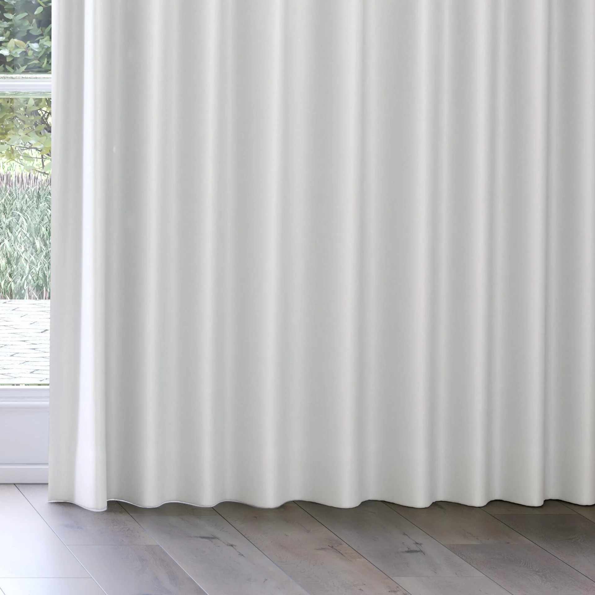 Bottom view of Re-Vive Ecru, on curtain rail