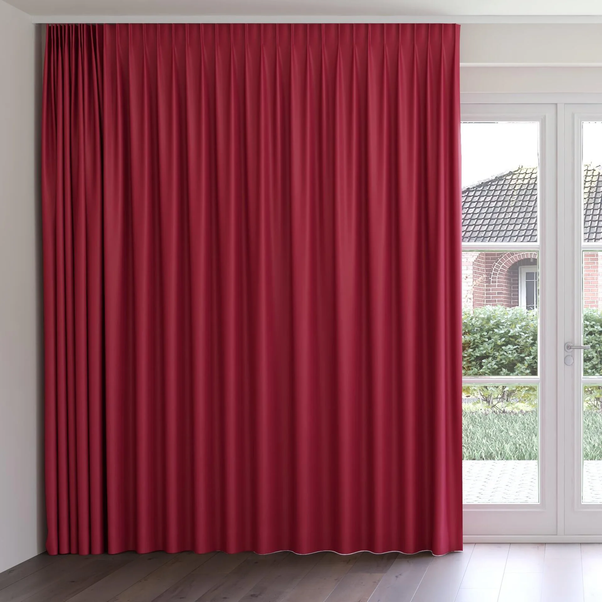 Front view of Blockbuster Garnet, on curtain rail