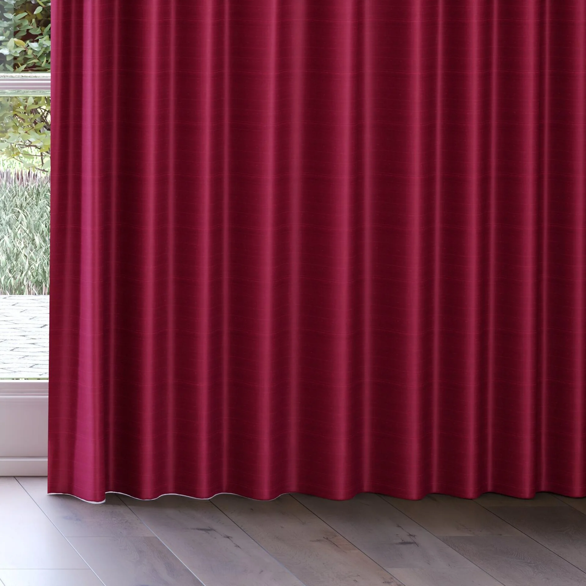 Bottom view of Silky Peony, on curtain rail