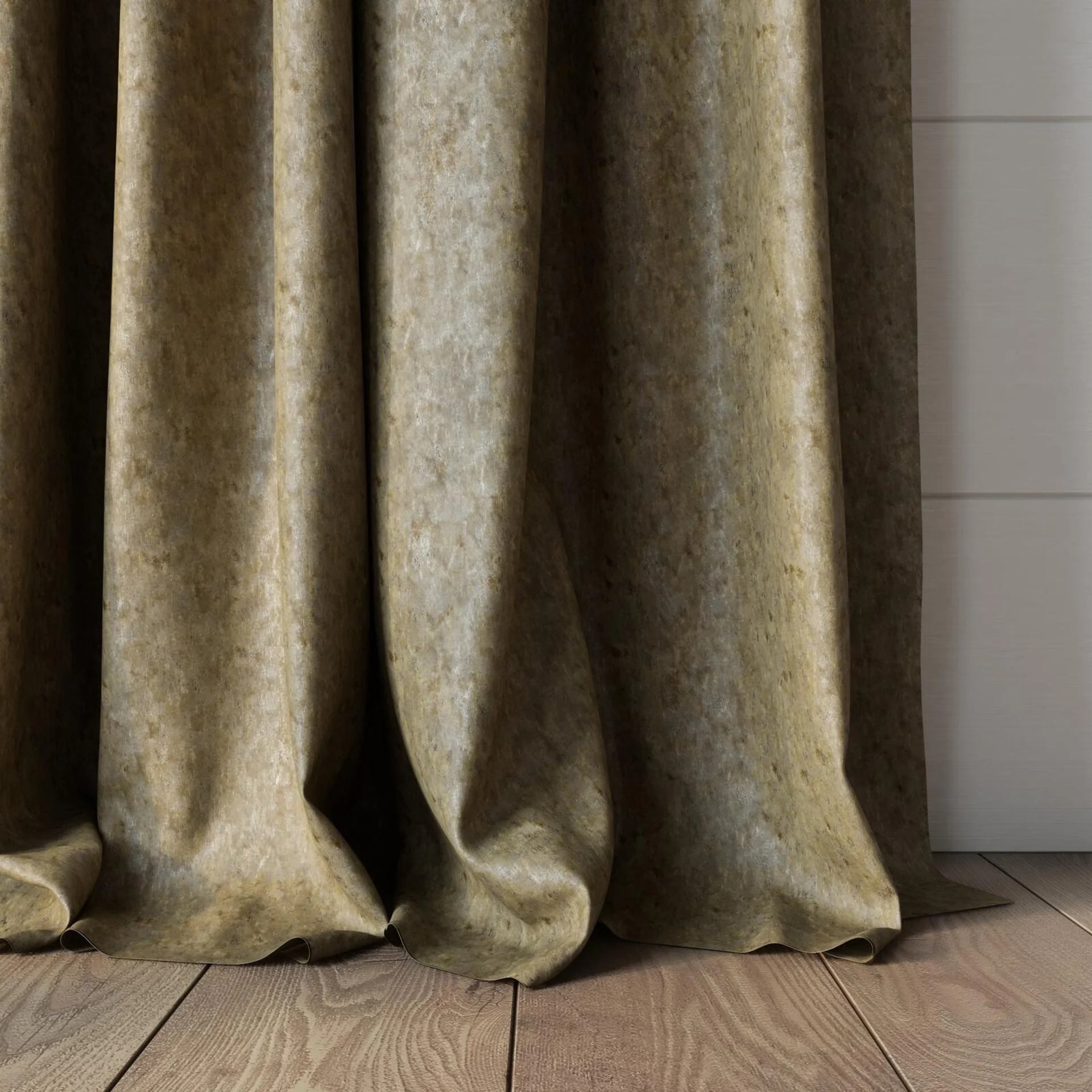 Bottom view of Opera Oyster, puddled, on curtain rod