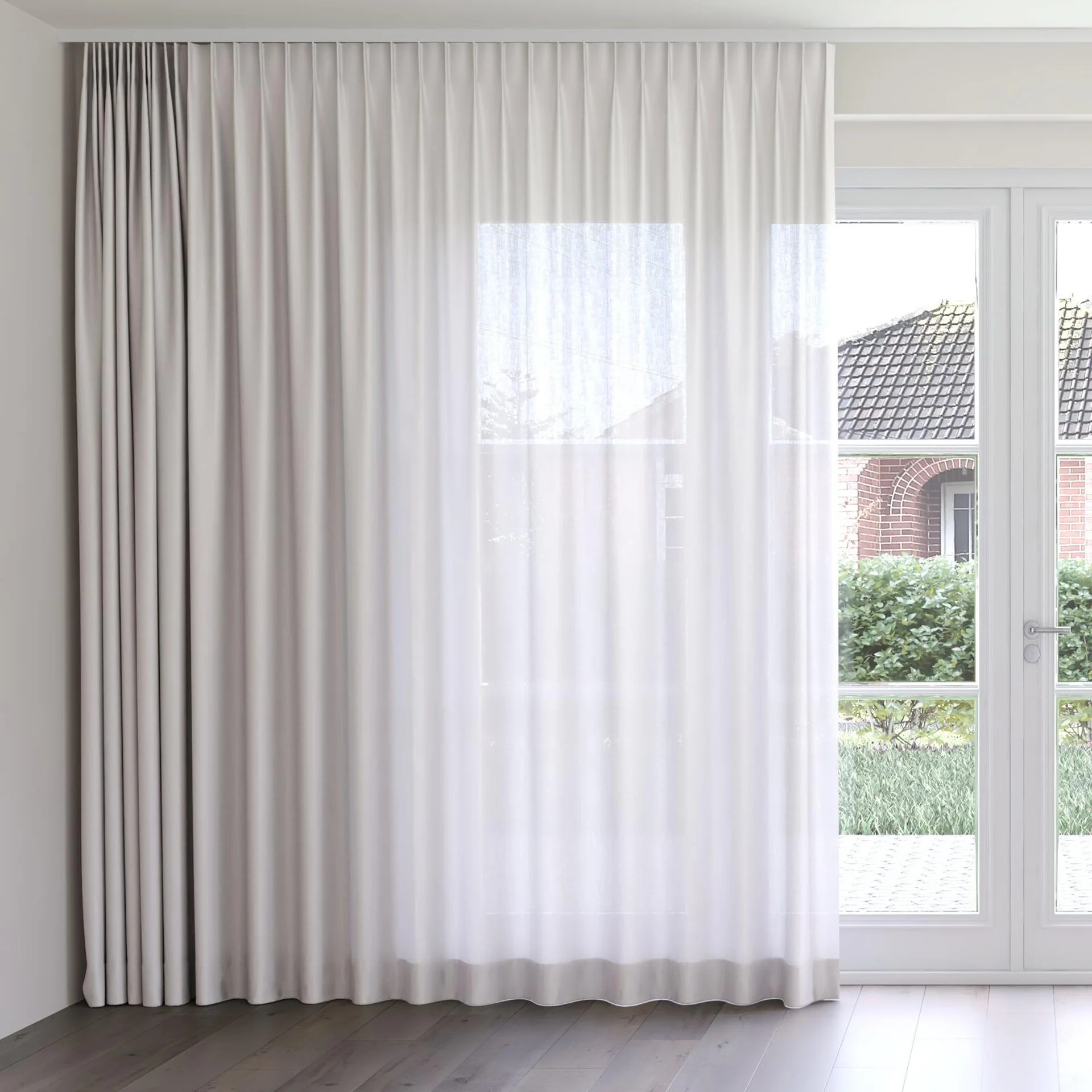 Front view of Linen Awash, on curtain rail