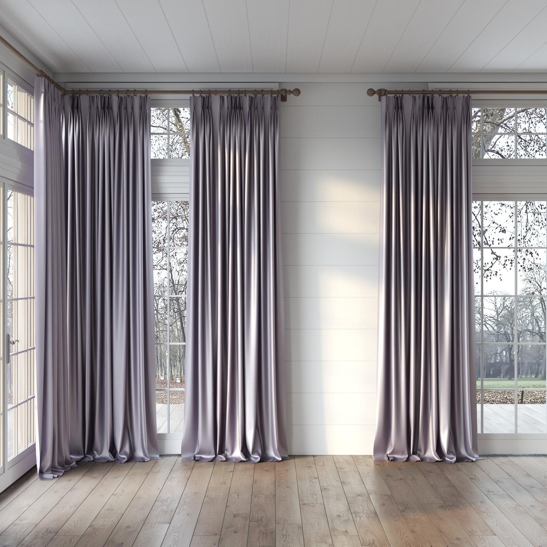 Full view of Consul Violet, puddled, on curtain rod