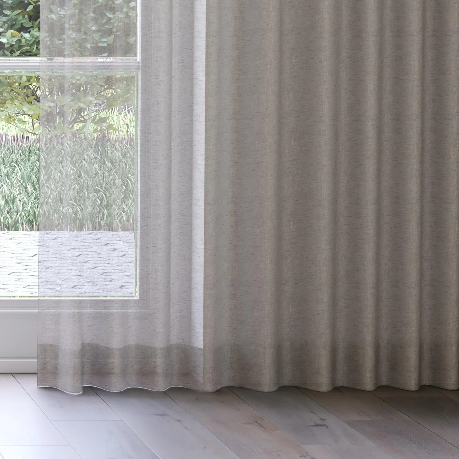 Bottom view of Lino Peppercorn, on curtain rail
