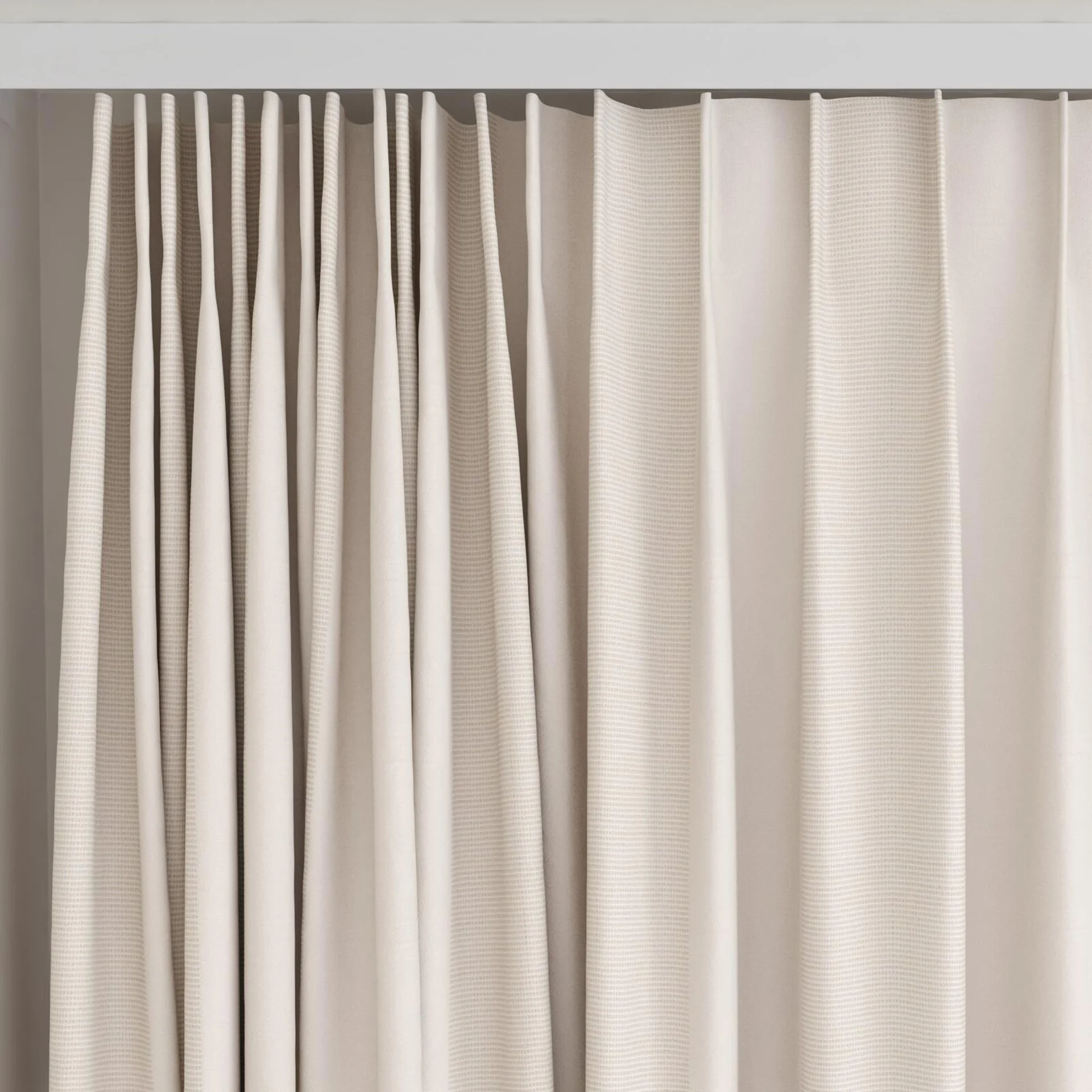 Top view of Borneo Uncoated Linen, on curtain rail