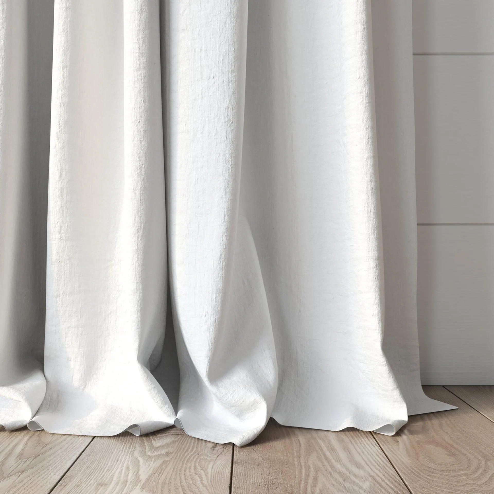 Bottom view of Obi Stonewash Ricepaper, puddled, on curtain rod