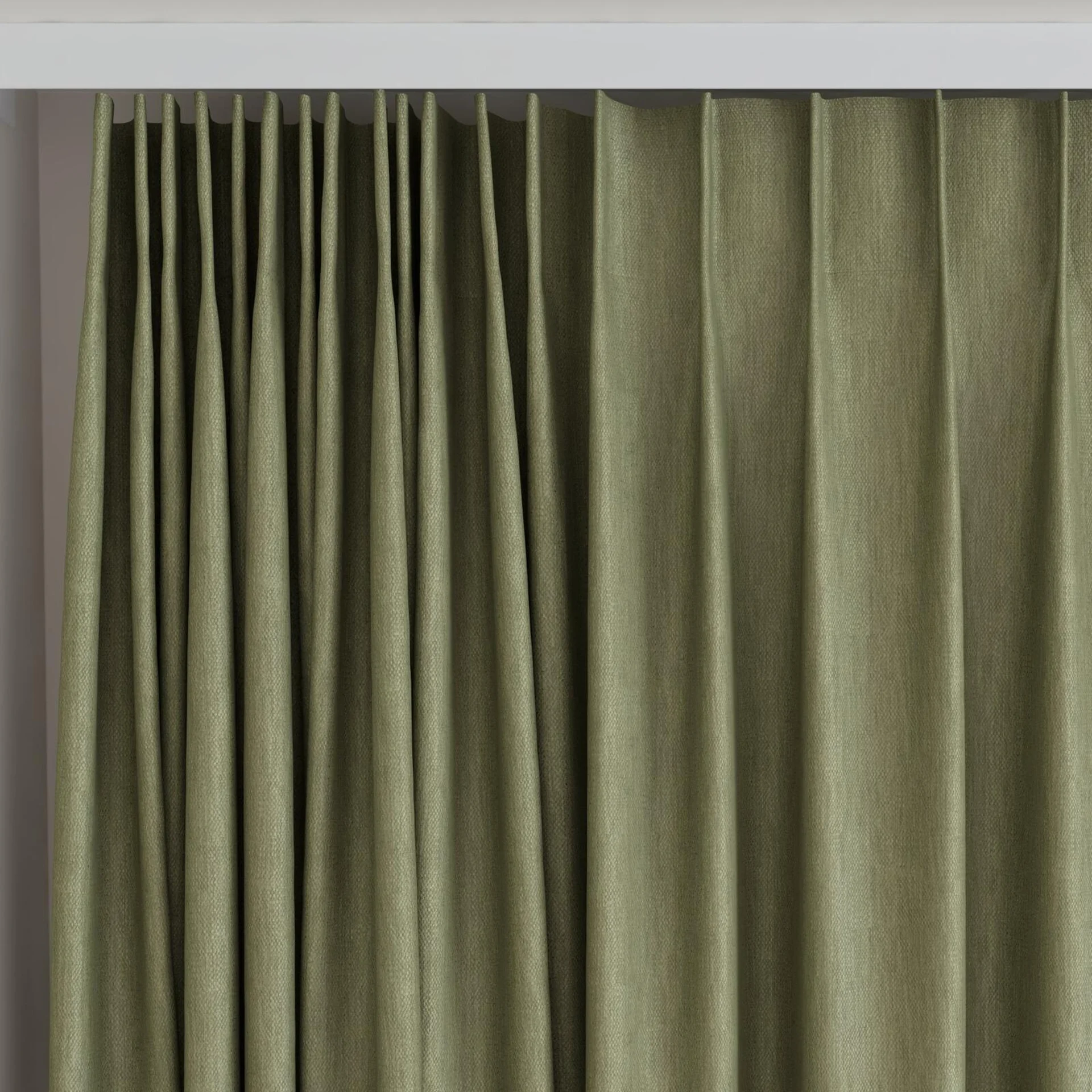 Top view of Cordoba Moss, on curtain rail