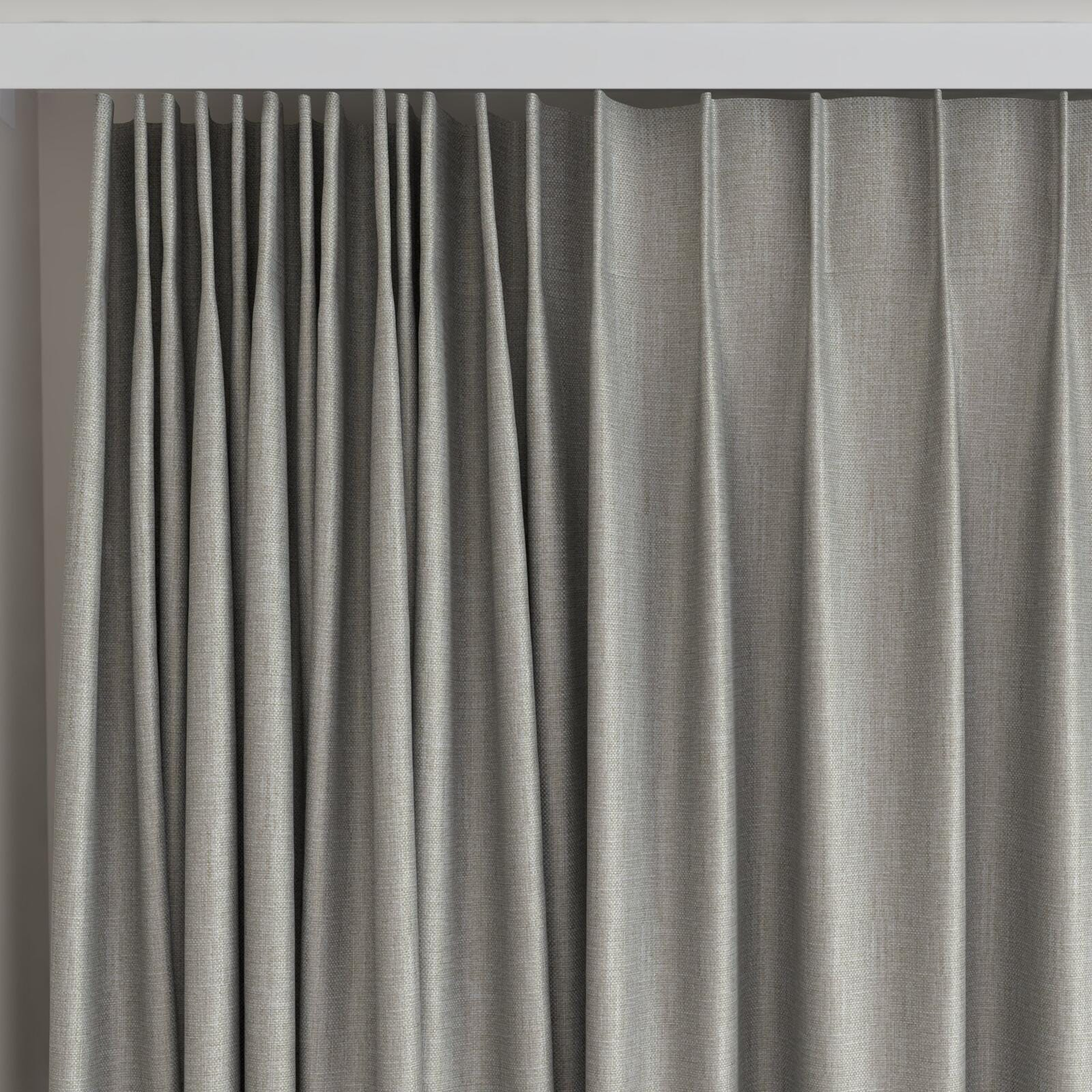 Top view of Matrix FR Oatmeal, on curtain rail