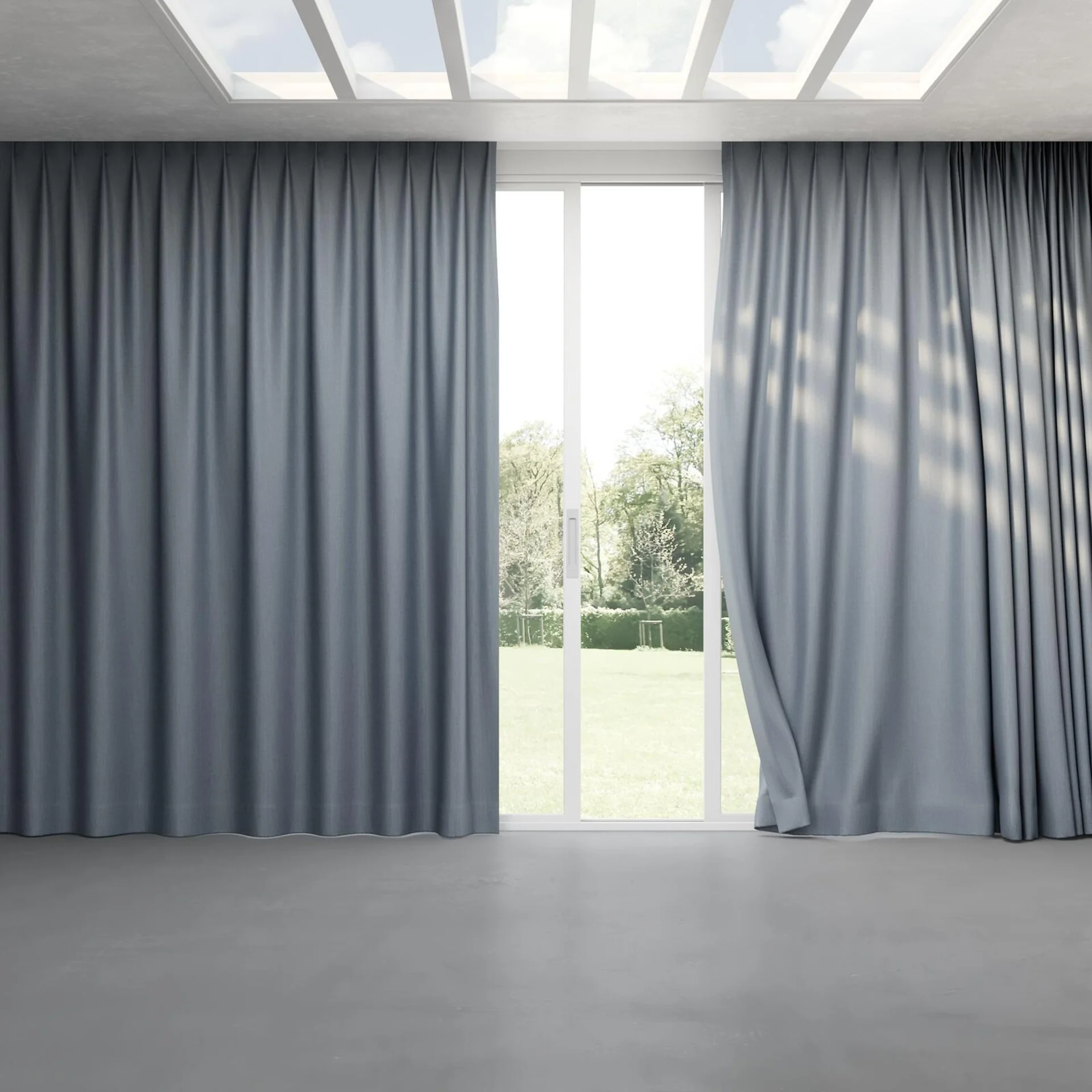 Full view of Celestial Iron, pinch pleat