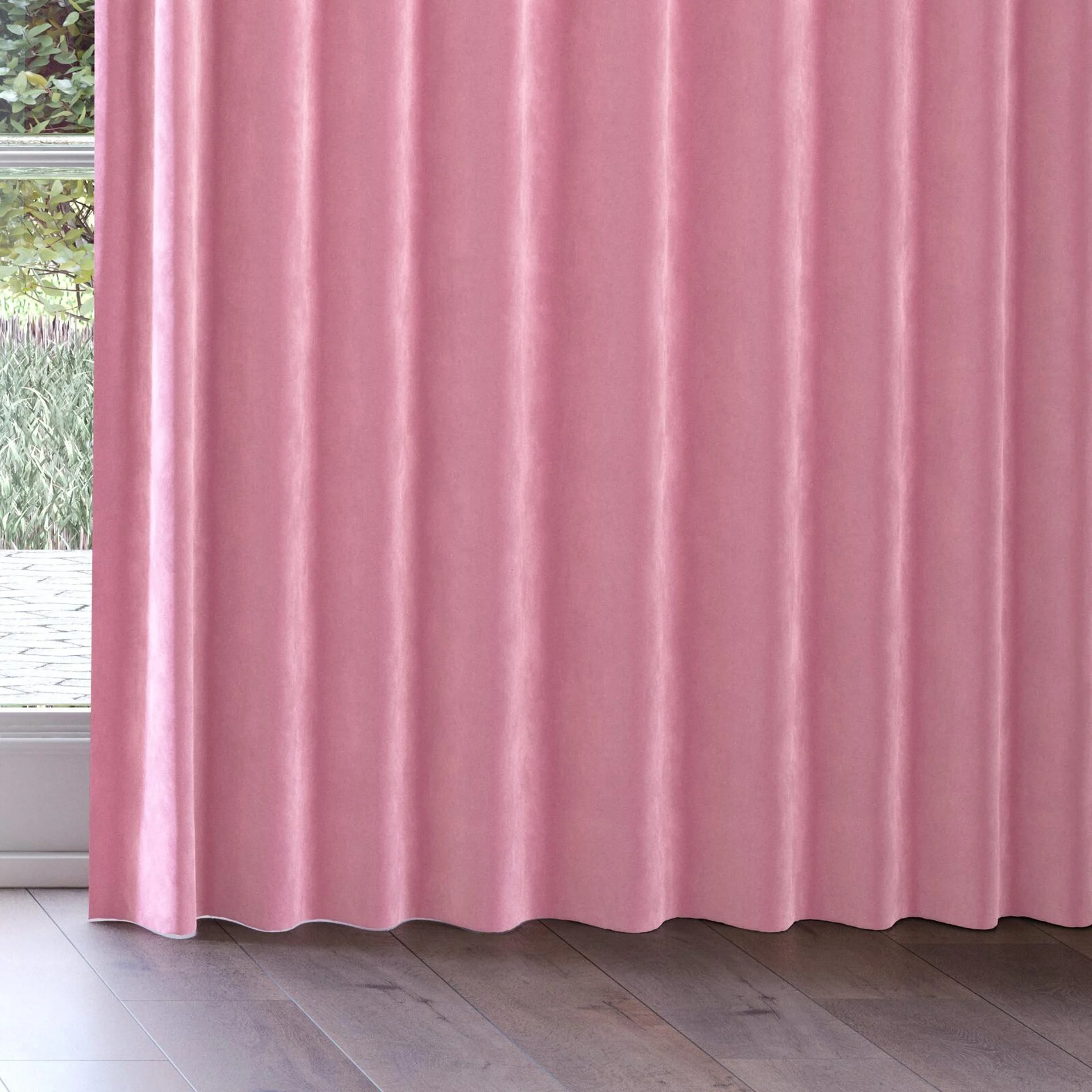 Bottom view of Lux Velvet Orchid 8502, on curtain rail