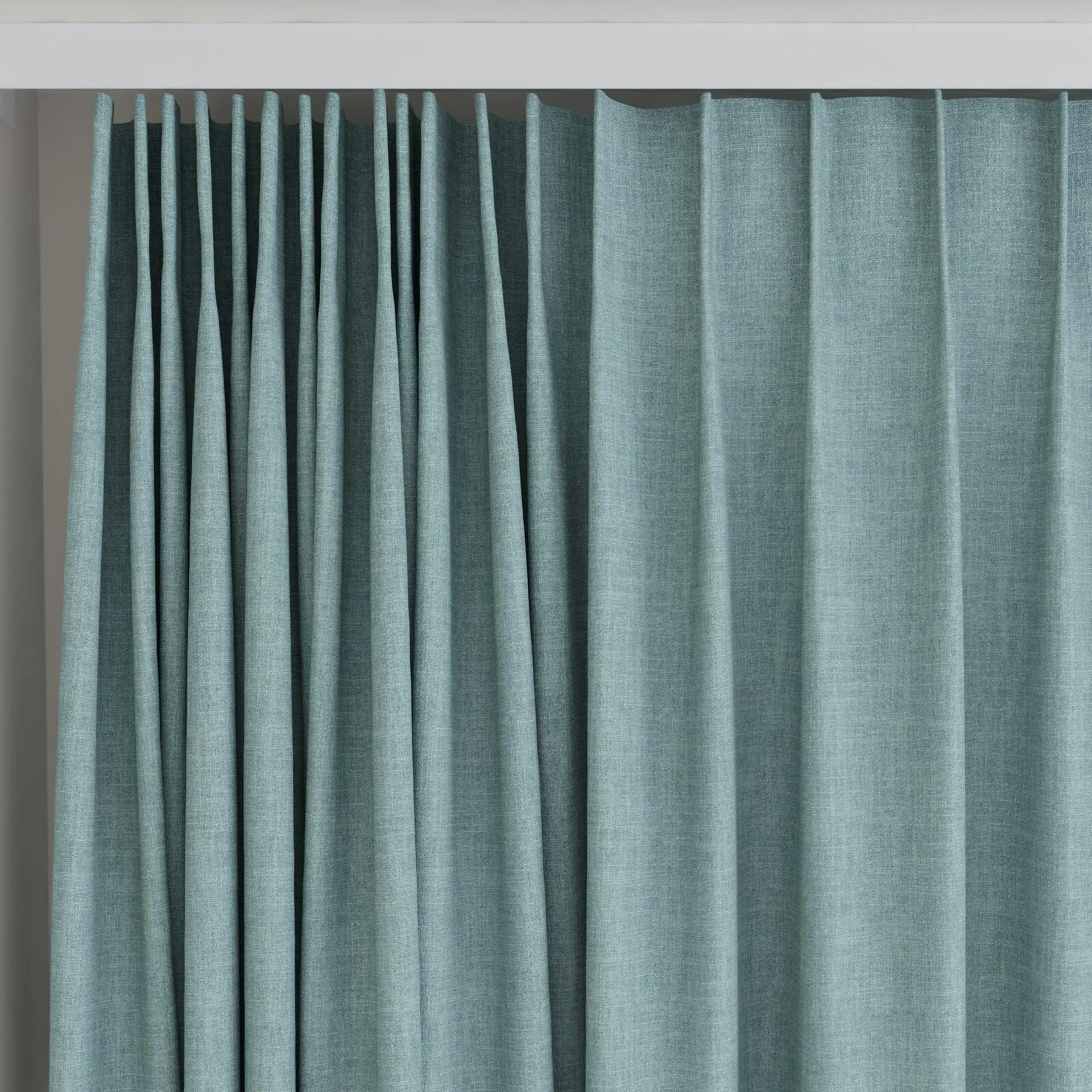 Top view of Mauritius Aqua, on curtain rail
