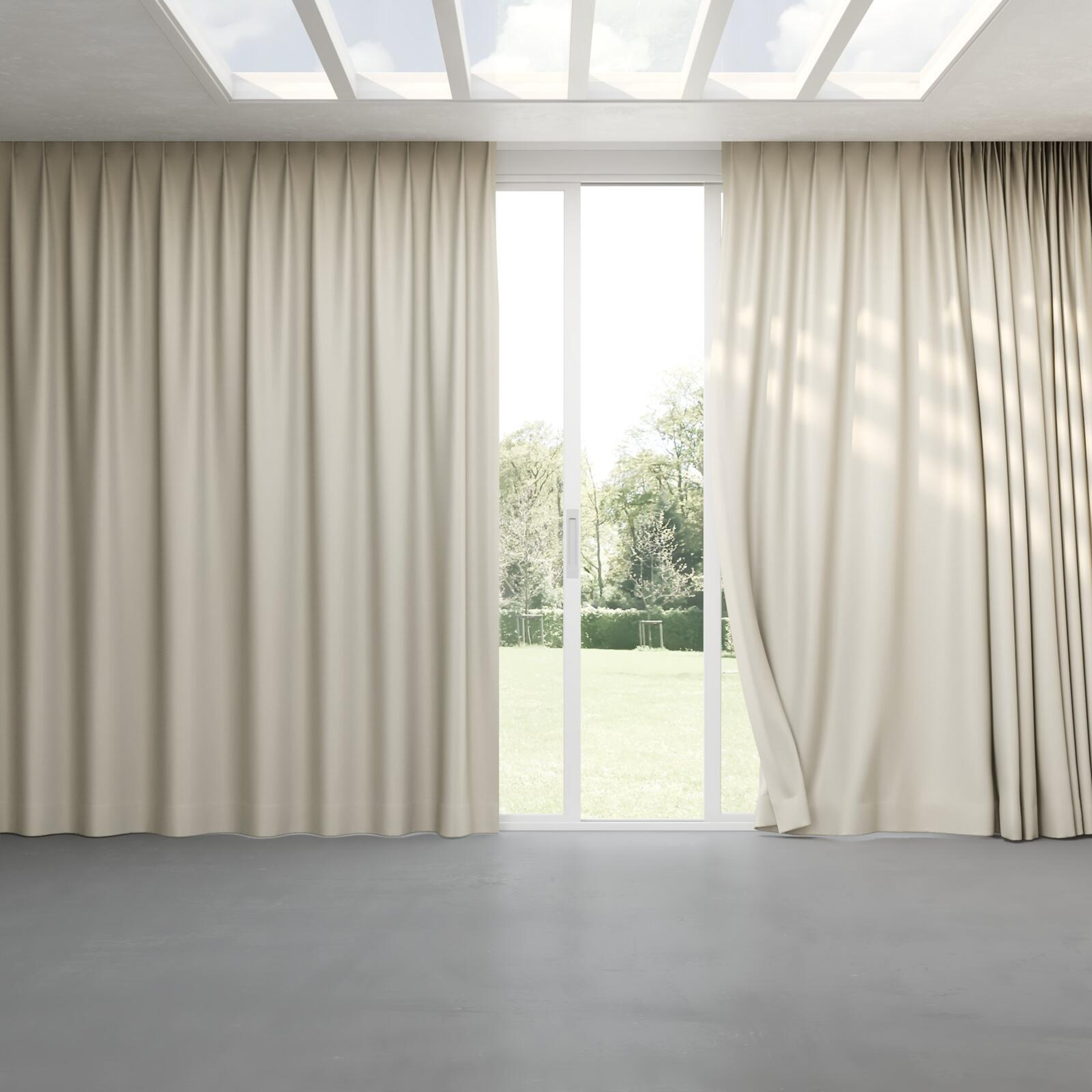 Full view of Re-Vive Beige, pinch pleat