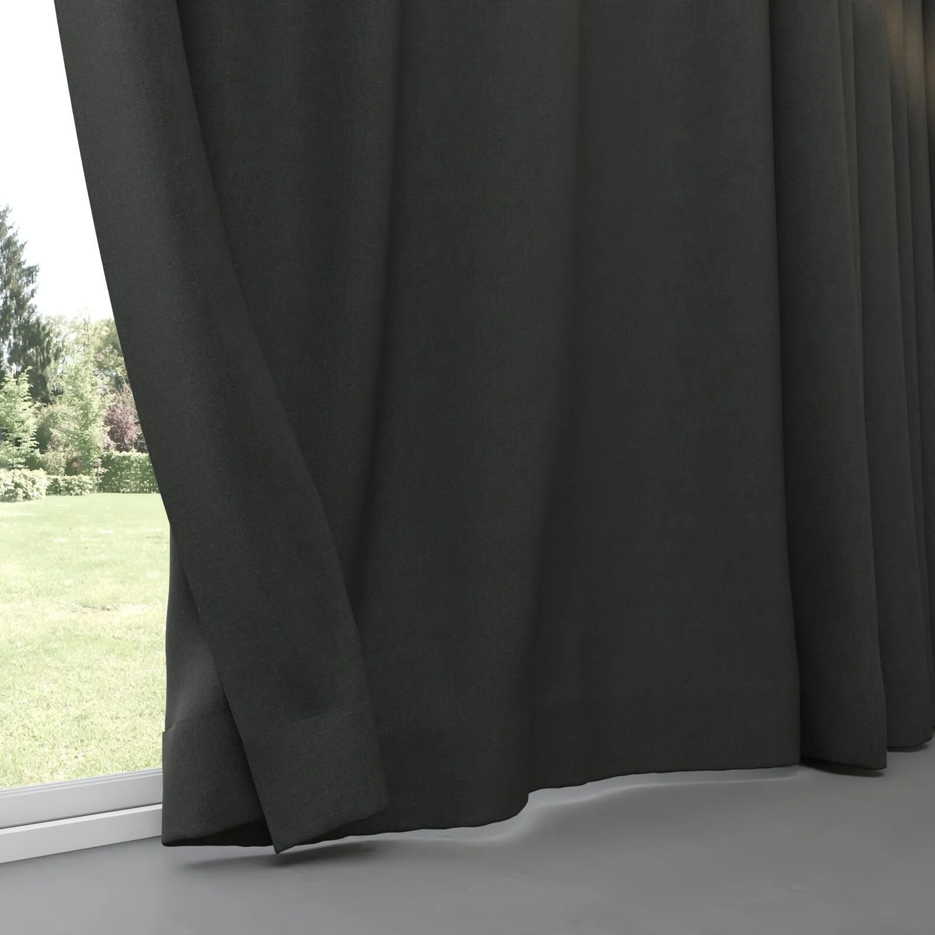 Bottom view of Retreat II Midnight, pinch pleat