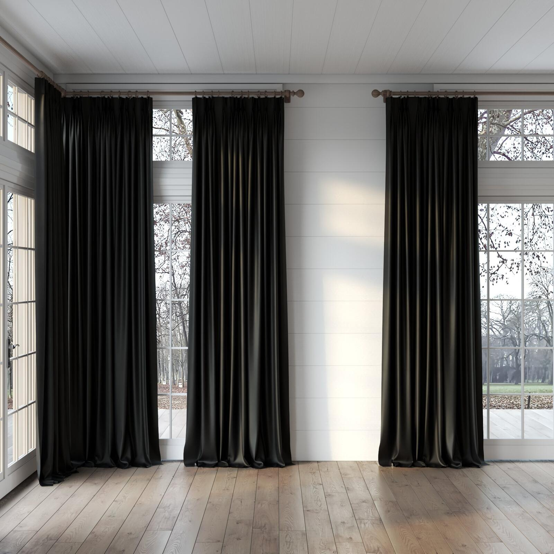 Full view of Mont Blanc Onyx, puddled, on curtain rod