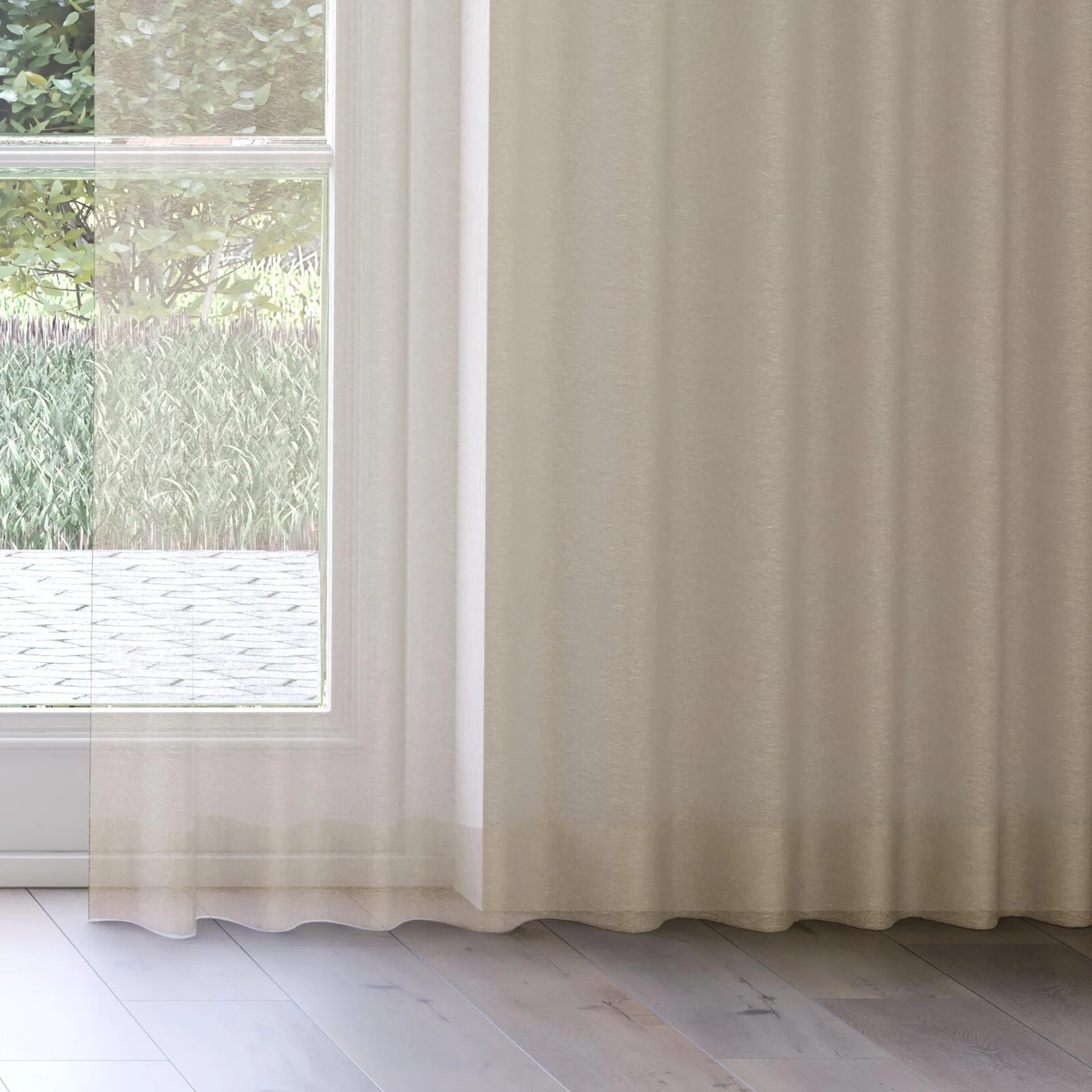 Bottom view of Pure Linen Jute, on curtain rail