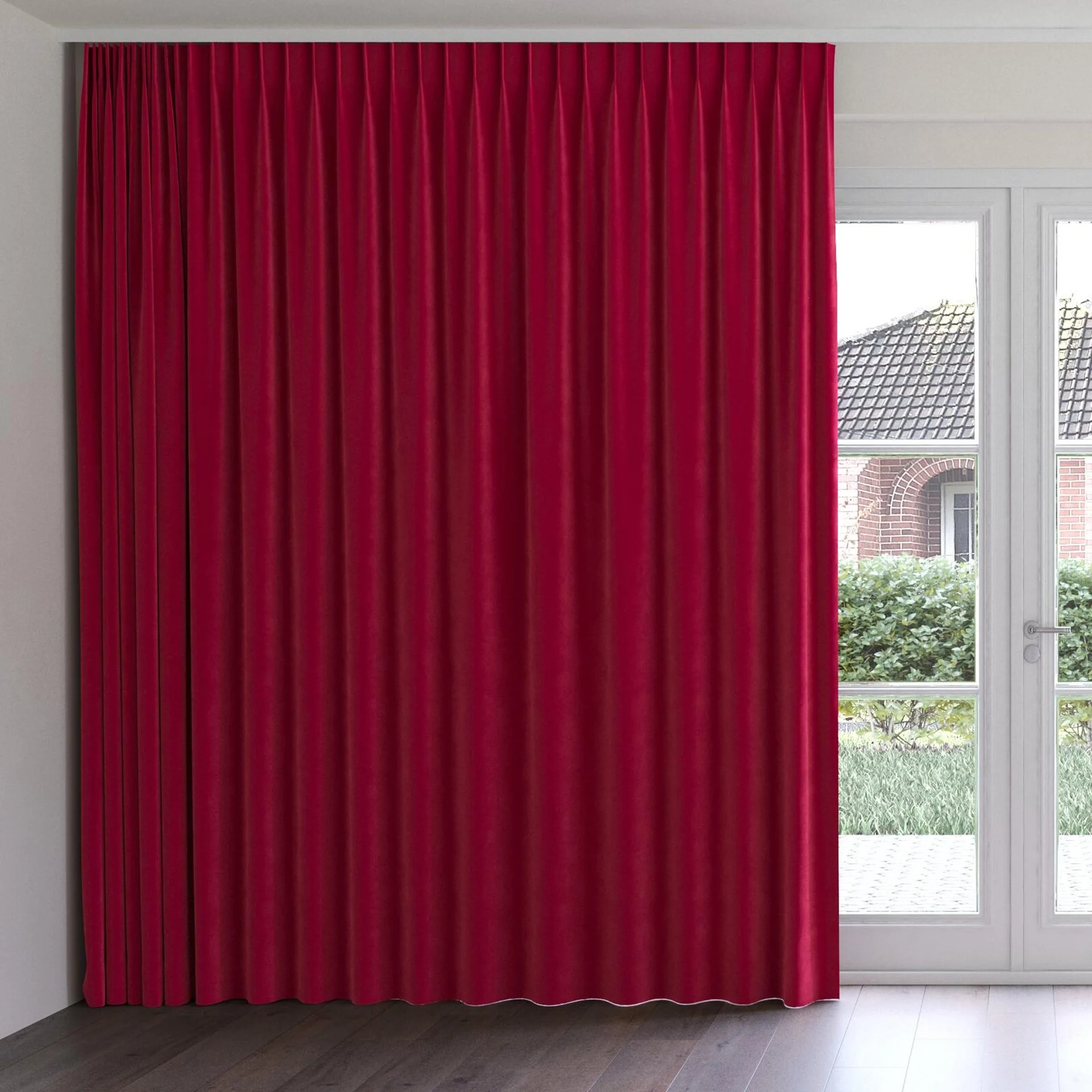 Front view of Verbier Berry, on curtain rail