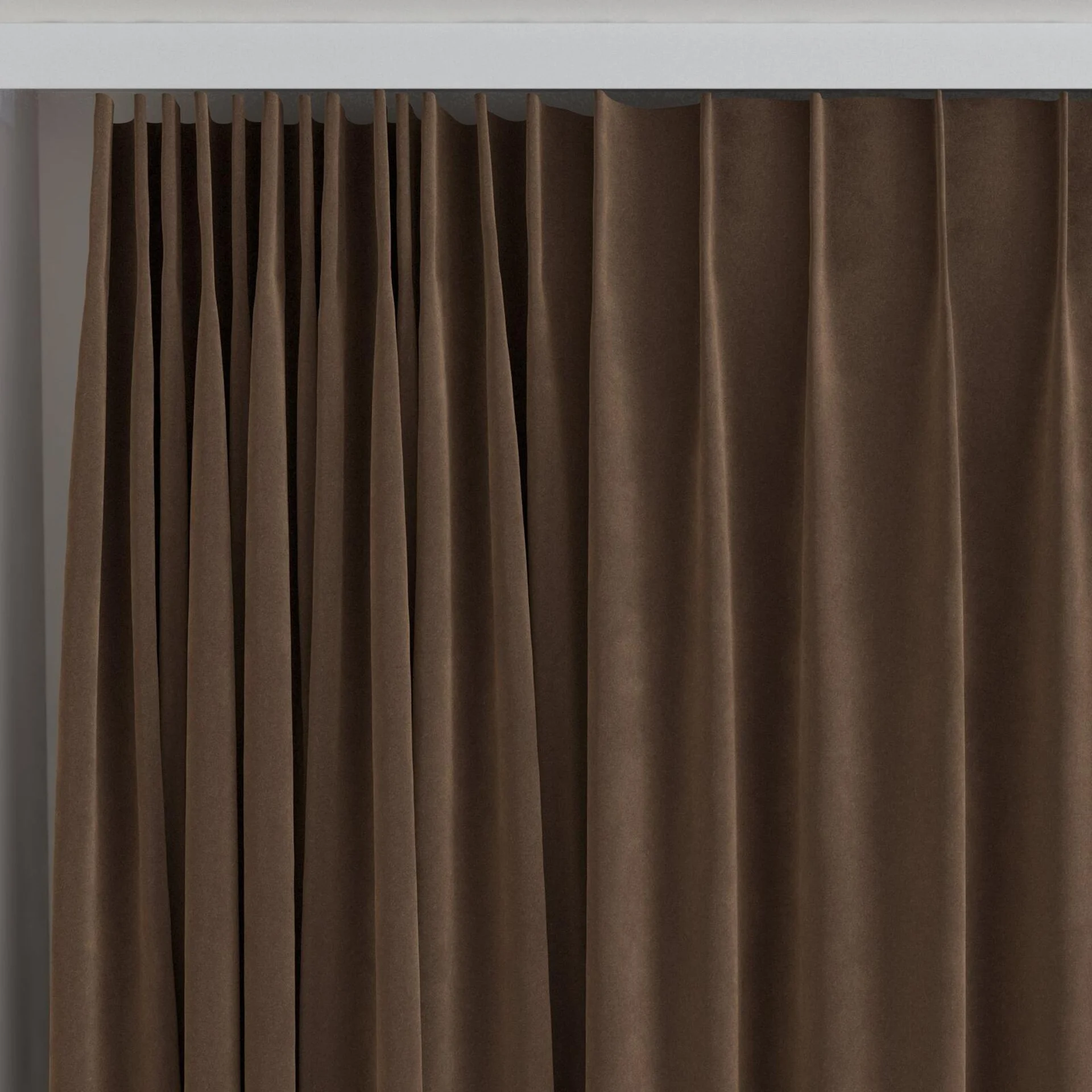 Top view of Lux Velvet Cocoa 8409, on curtain rail