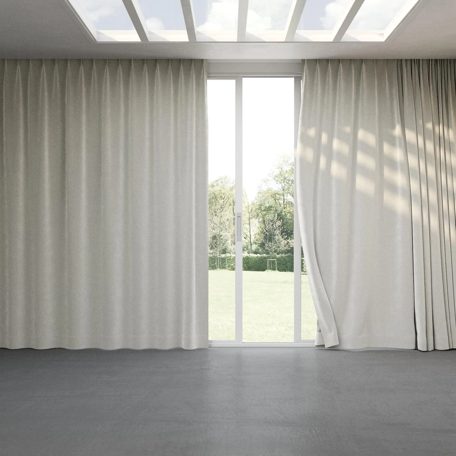 Full view of Geneva Limestone, pinch pleat