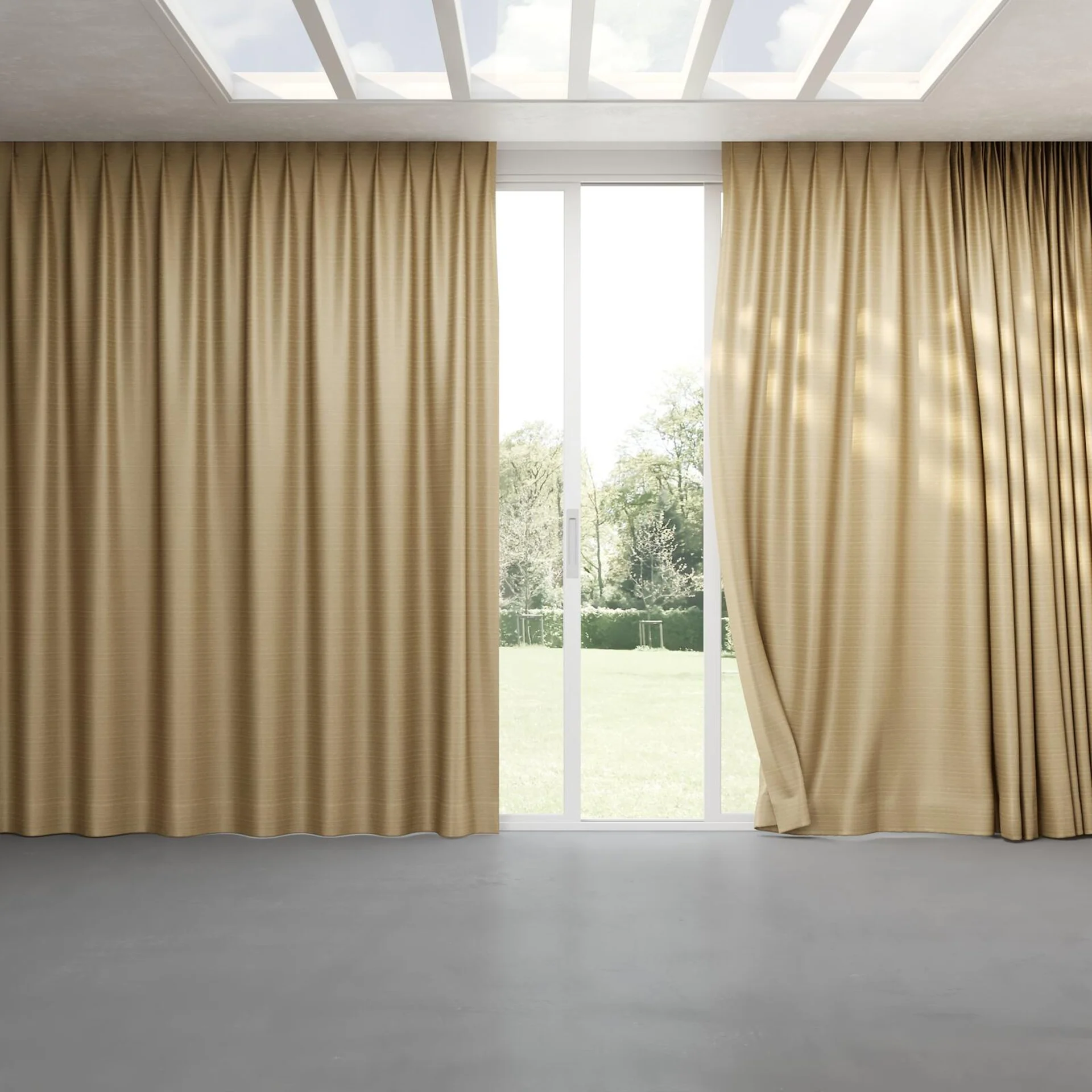 Full view of Silky Earth, pinch pleat