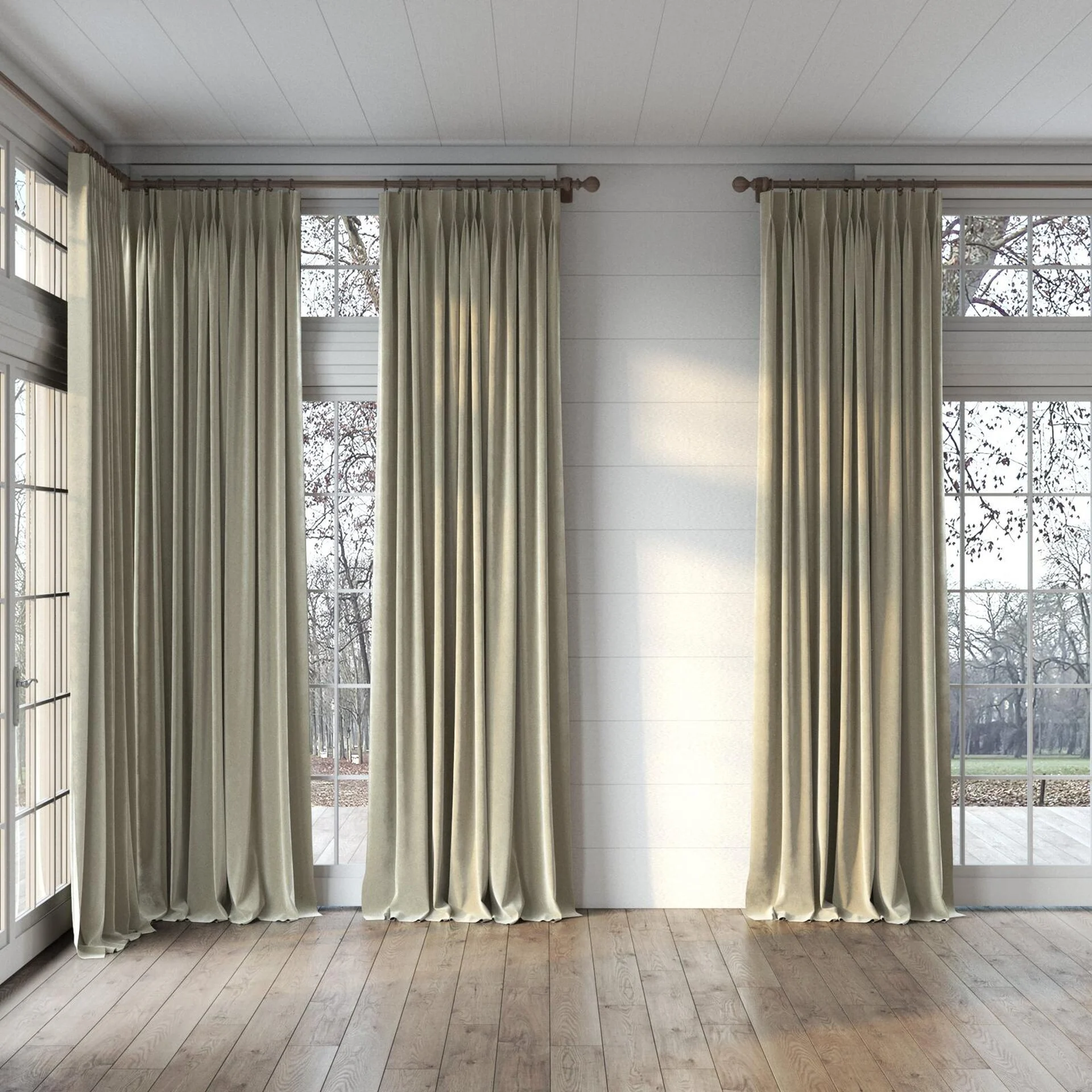 Full view of Vienna Oyster, puddled, on curtain rod